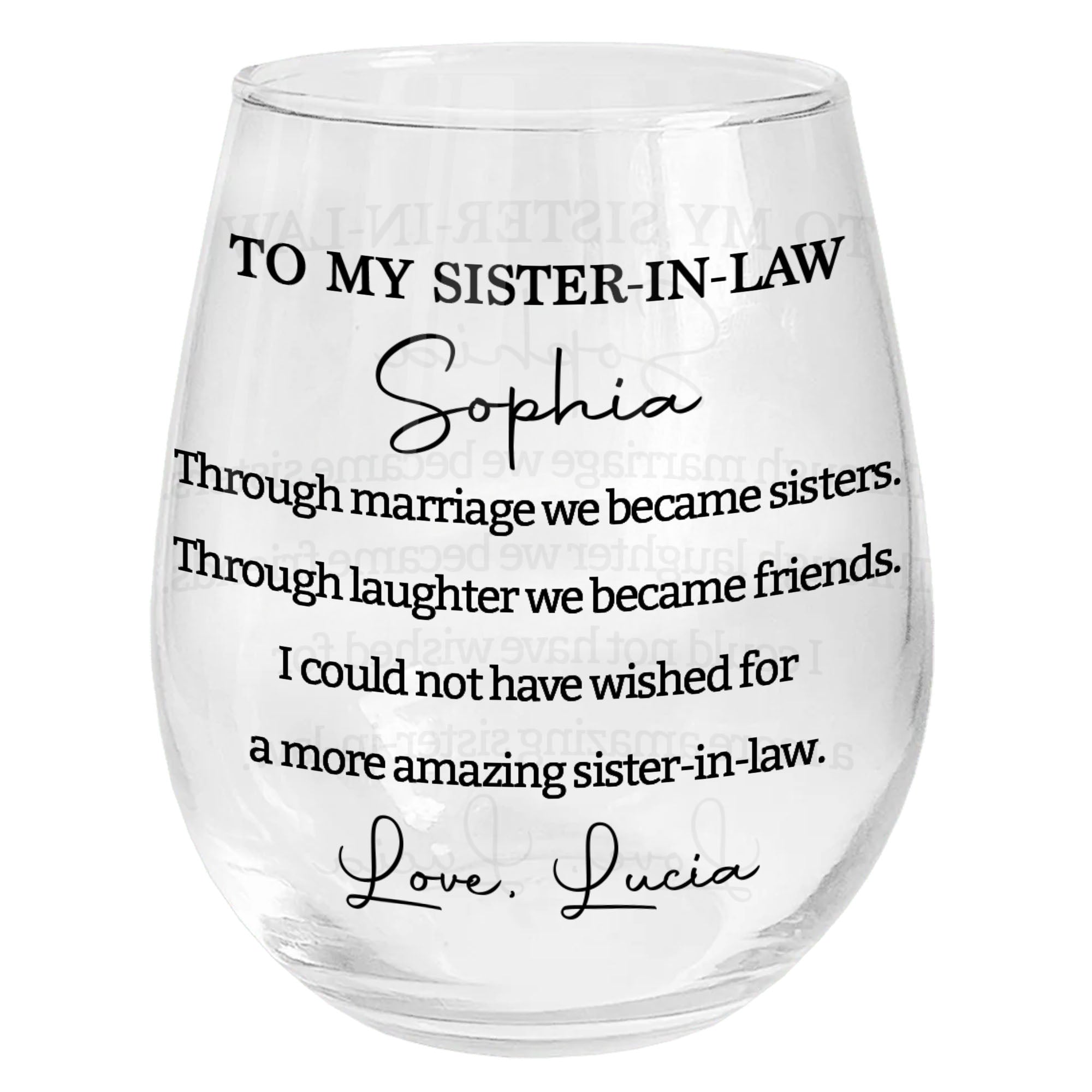 Personalized Stemless Wine Glass Gift for Sister-in-Law