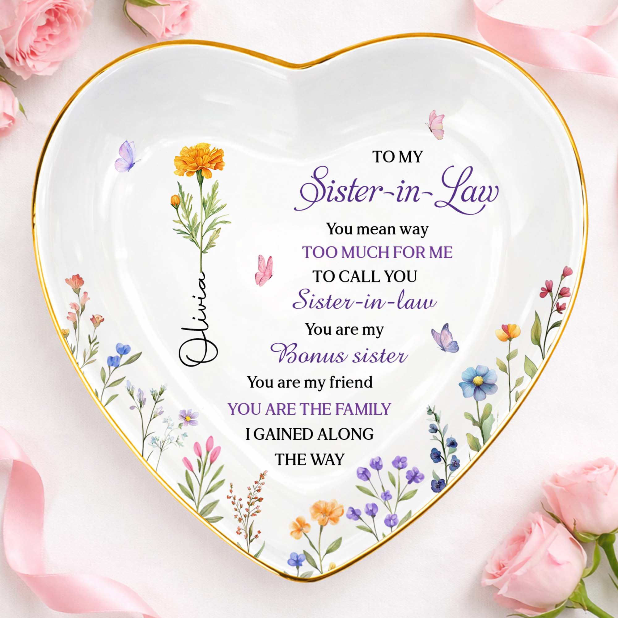 Personalized Heart Jewelry Dish Custom Name Gift for Sister Heart Jewelry Dish GradoCreations