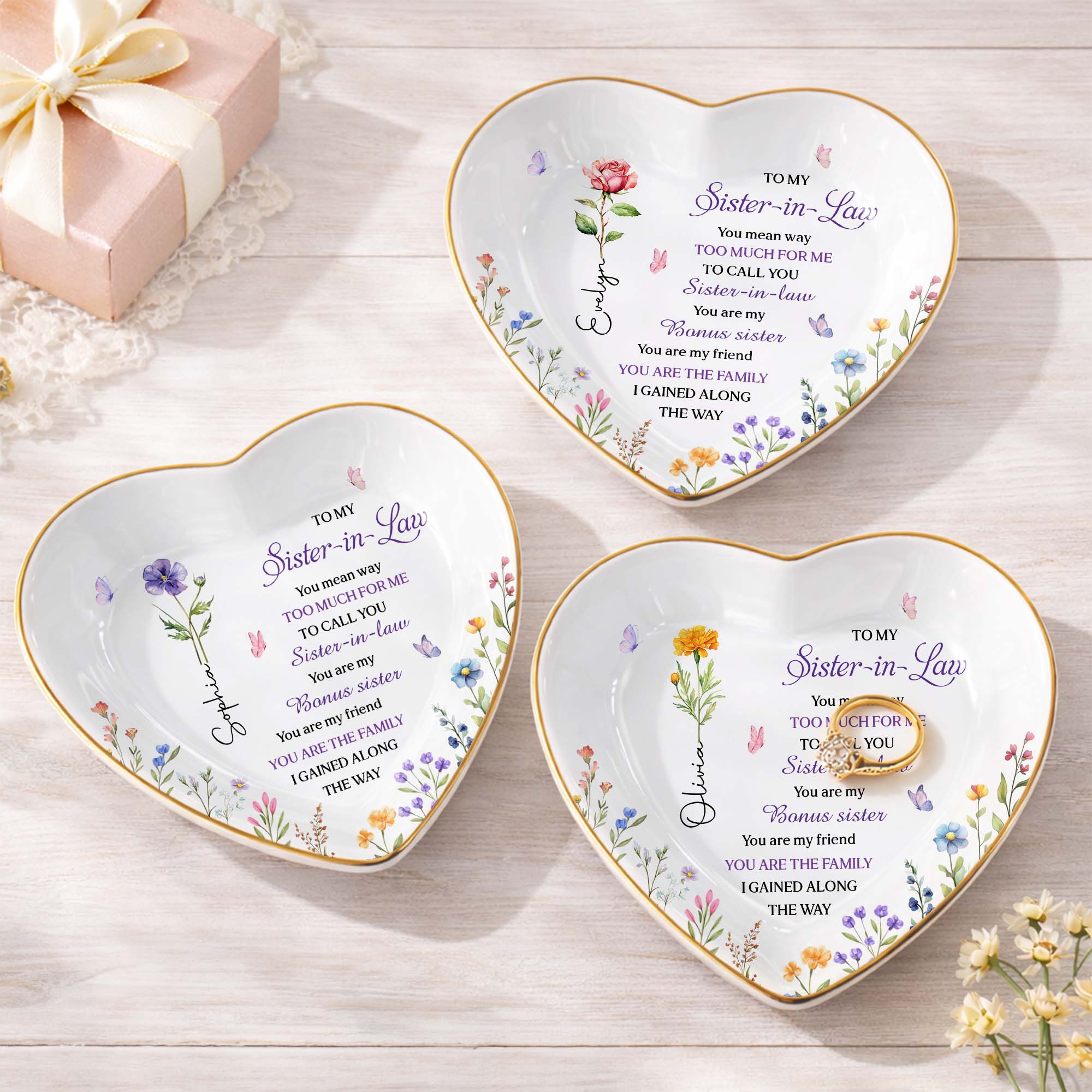 Personalized Heart Jewelry Dish Custom Name Gift for Sister Heart Jewelry Dish GradoCreations