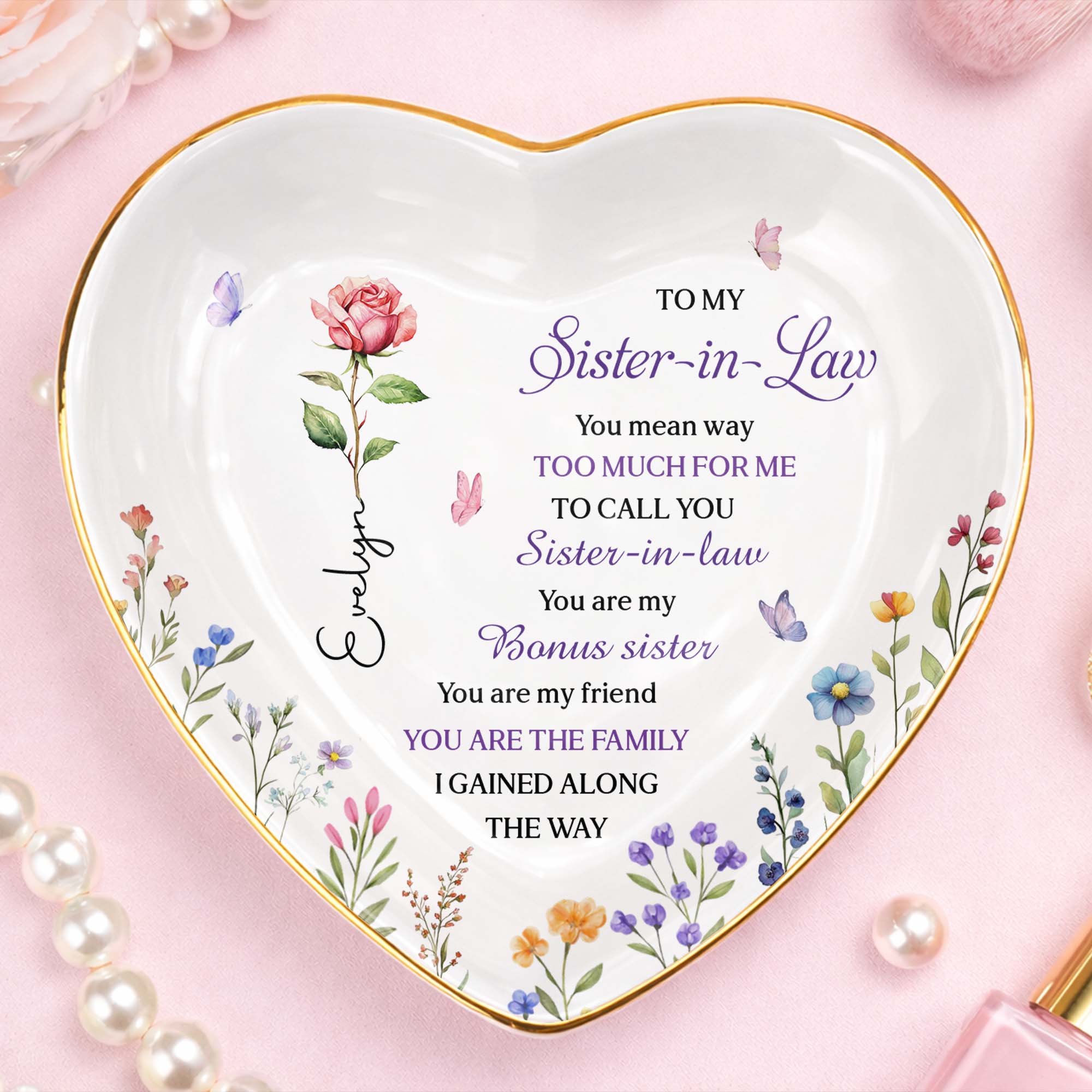 Personalized Heart Jewelry Dish Custom Name Gift for Sister Heart Jewelry Dish GradoCreations
