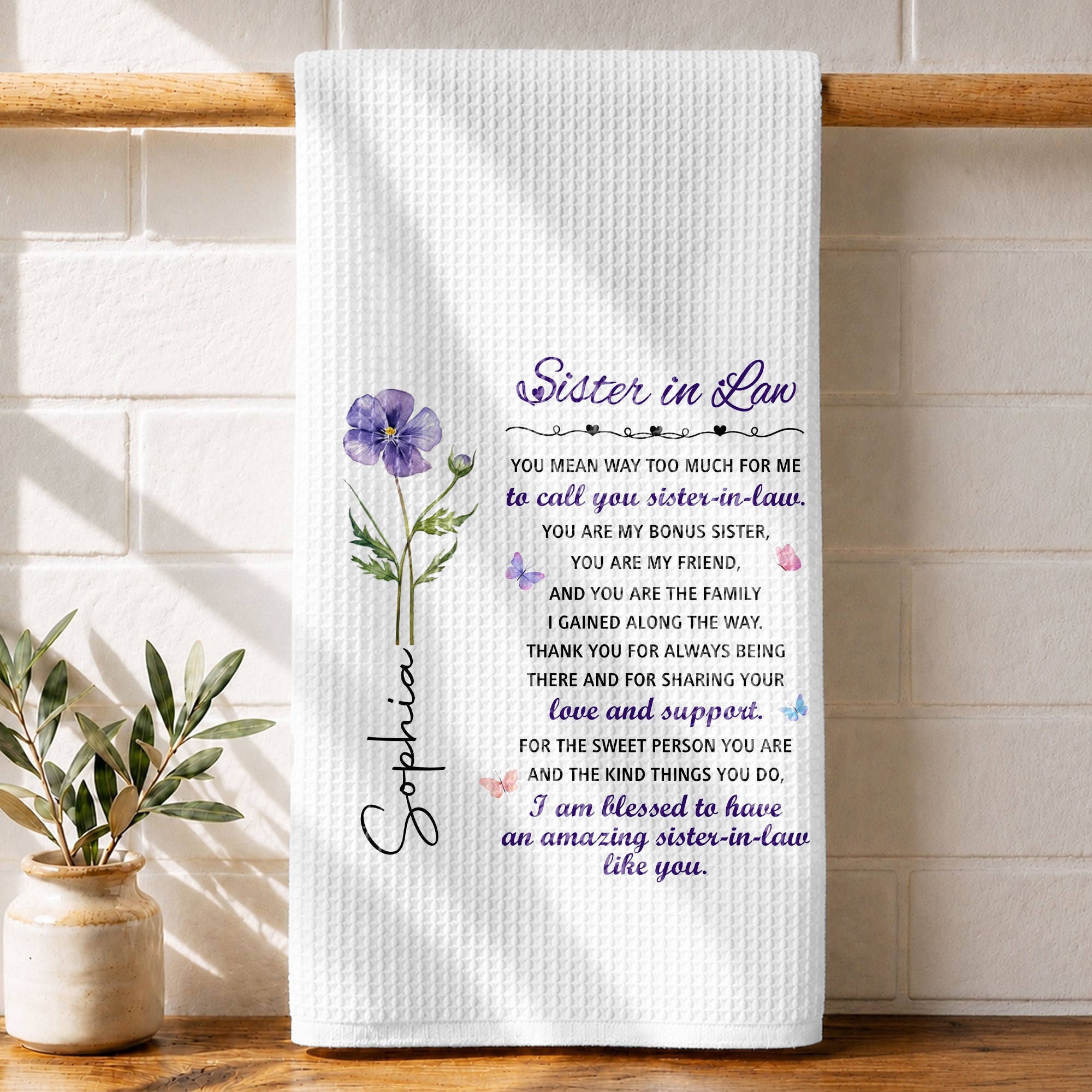 Personalized Kitchen Towel Custom Floral Design Gift for Sister-in-Law Kitchen Towel GradoCreations