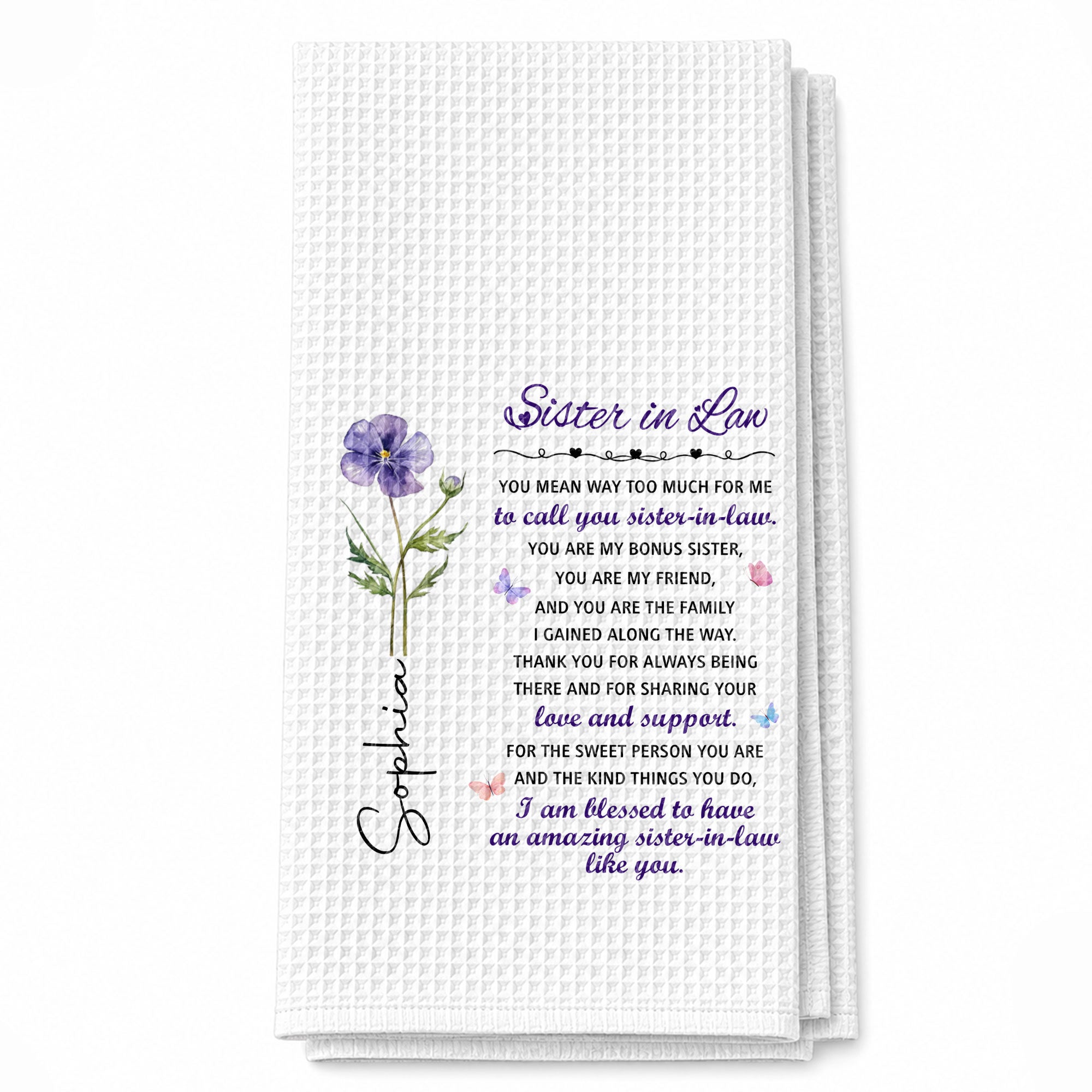 Personalized Kitchen Towel Custom Floral Design Gift for Sister-in-Law Kitchen Towel GradoCreations