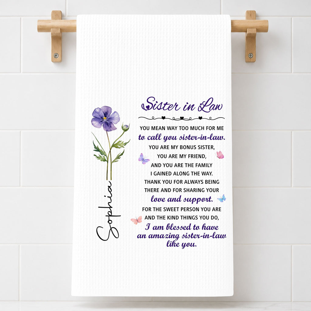 Personalized Kitchen Towel Custom Floral Design Gift for Sister-in-Law Kitchen Towel GradoCreations