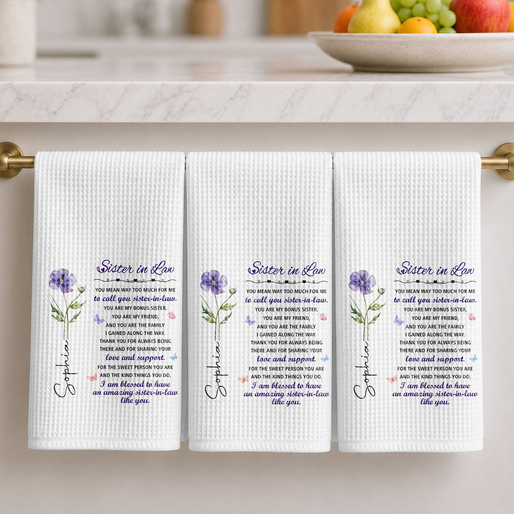 Personalized Kitchen Towel Custom Floral Design Gift for Sister-in-Law Kitchen Towel GradoCreations