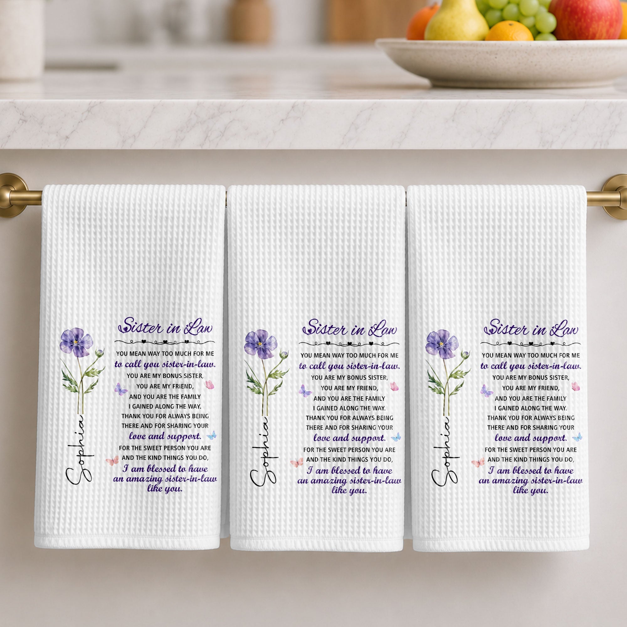 Personalized Kitchen Towel Custom Floral Design Gift for Sister-in-Law Kitchen Towel GradoCreations