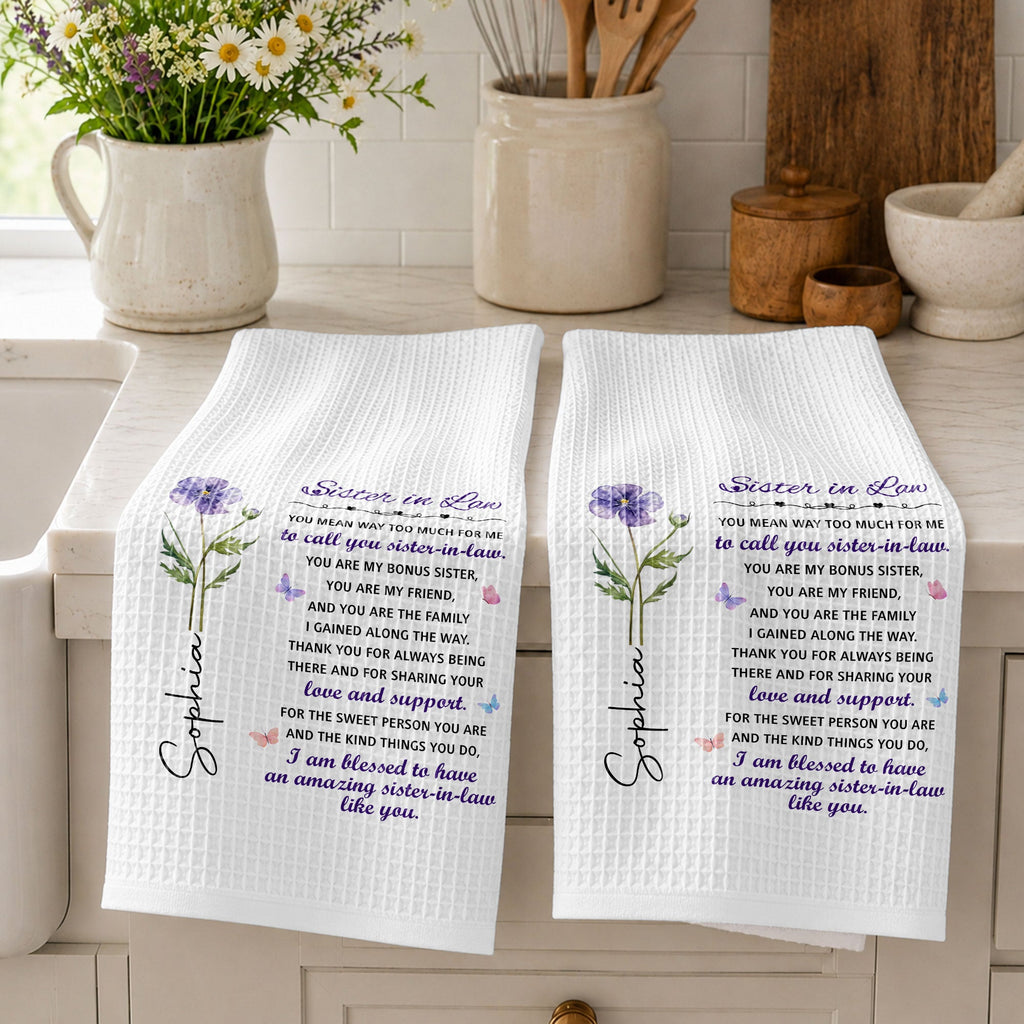 Personalized Kitchen Towel Custom Floral Design Gift for Sister-in-Law Kitchen Towel GradoCreations