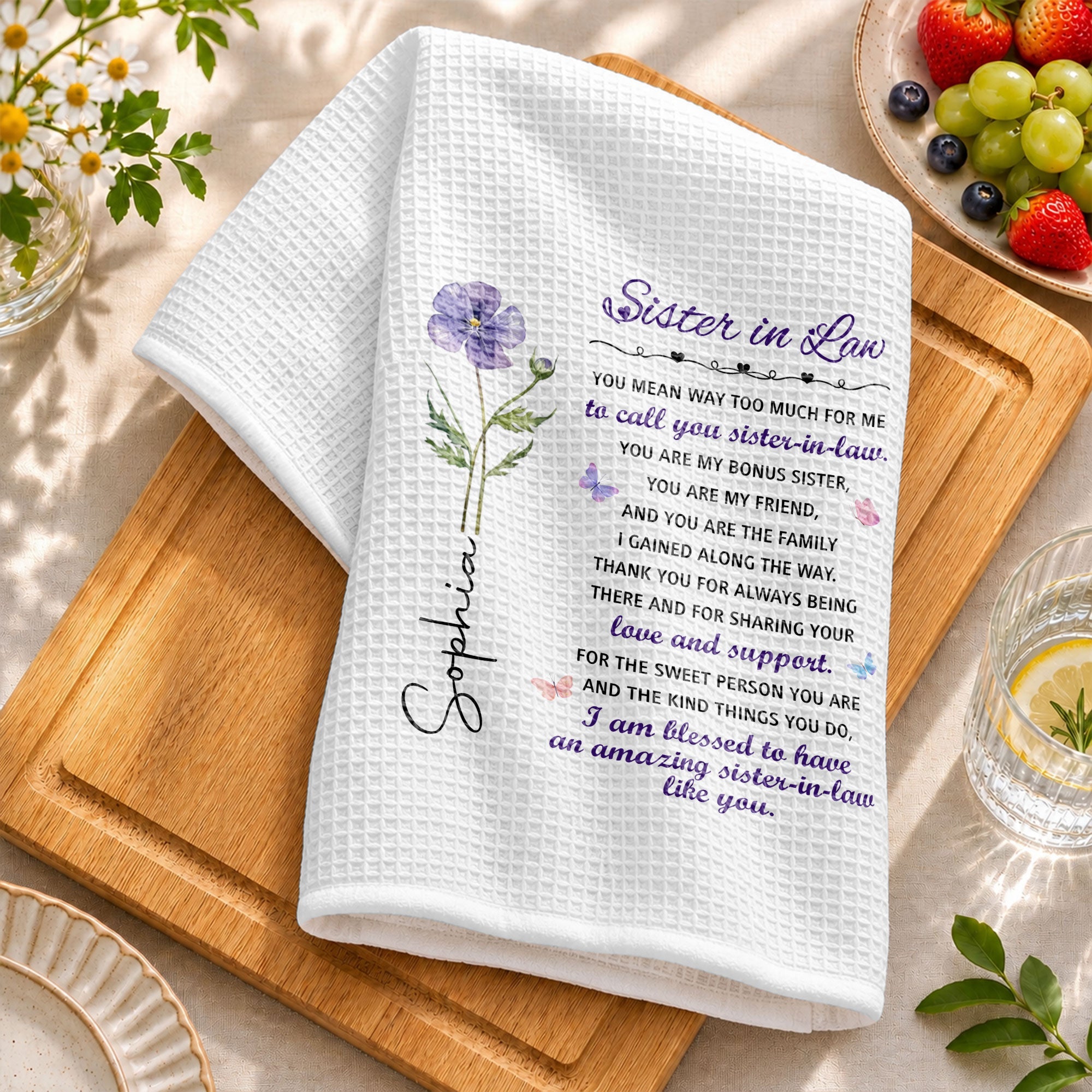 Personalized Kitchen Towel Custom Floral Design Gift for Sister-in-Law Kitchen Towel GradoCreations