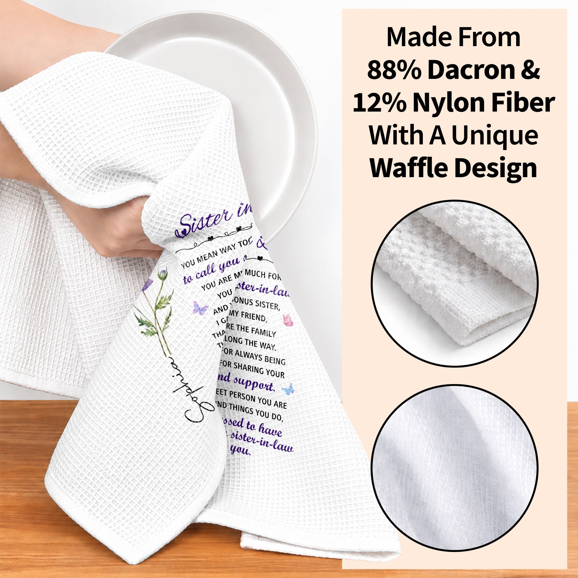 Personalized Kitchen Towel Custom Floral Design Gift for Sister-in-Law Kitchen Towel GradoCreations