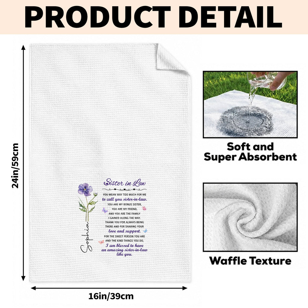 Personalized Kitchen Towel Custom Floral Design Gift for Sister-in-Law Kitchen Towel GradoCreations