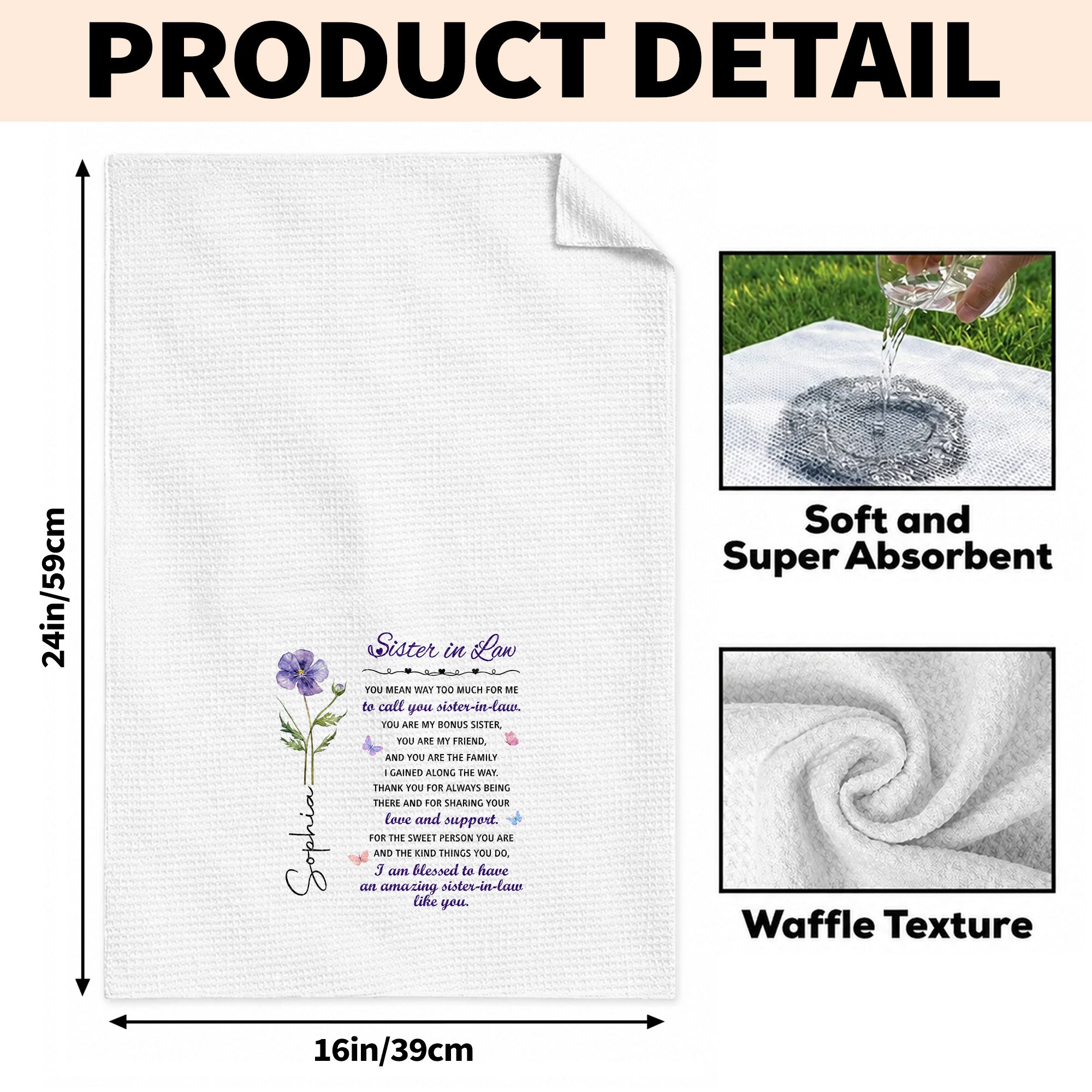 Personalized Kitchen Towel Custom Floral Design Gift for Sister-in-Law Kitchen Towel GradoCreations