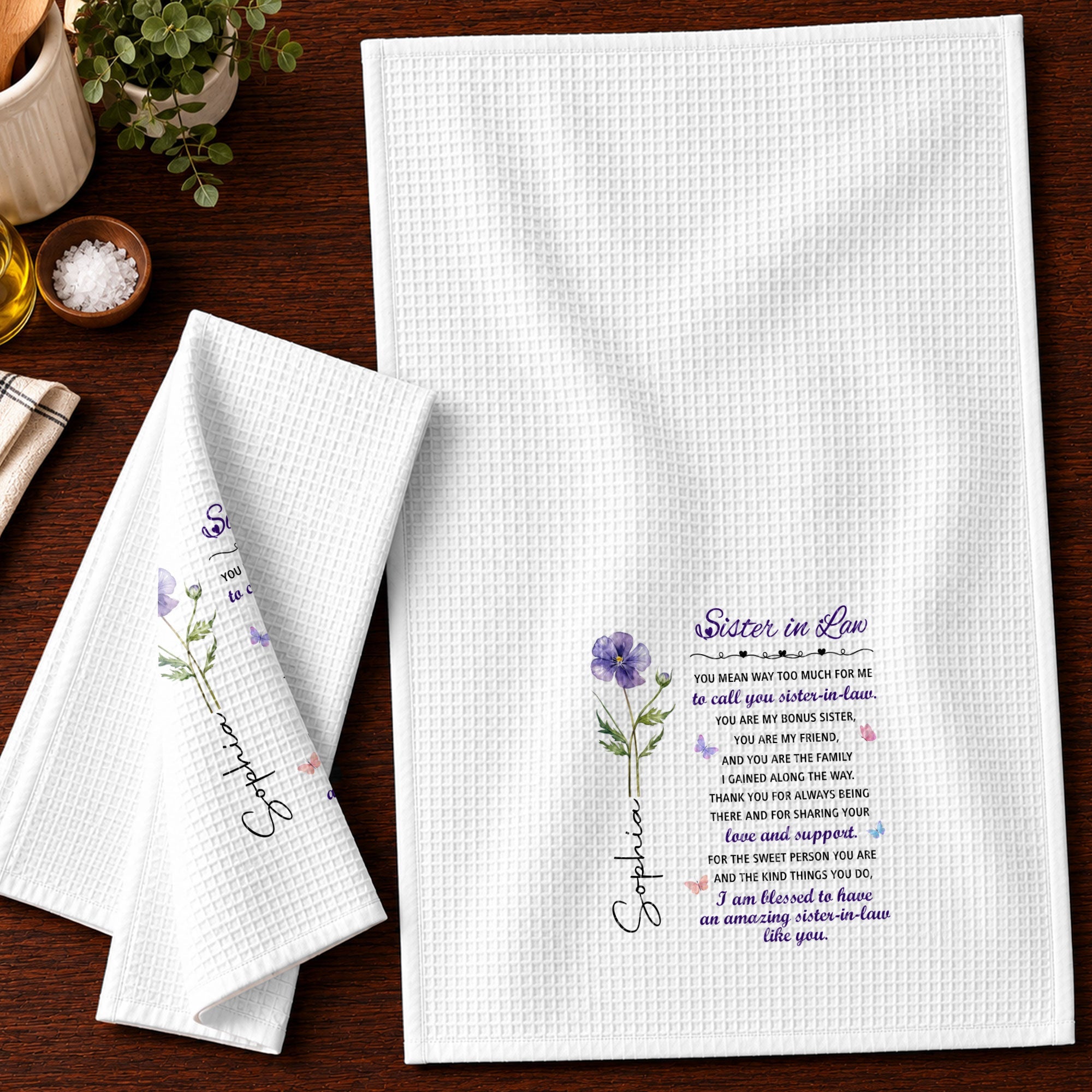 Personalized Kitchen Towel Custom Floral Design Gift for Sister-in-Law Kitchen Towel GradoCreations