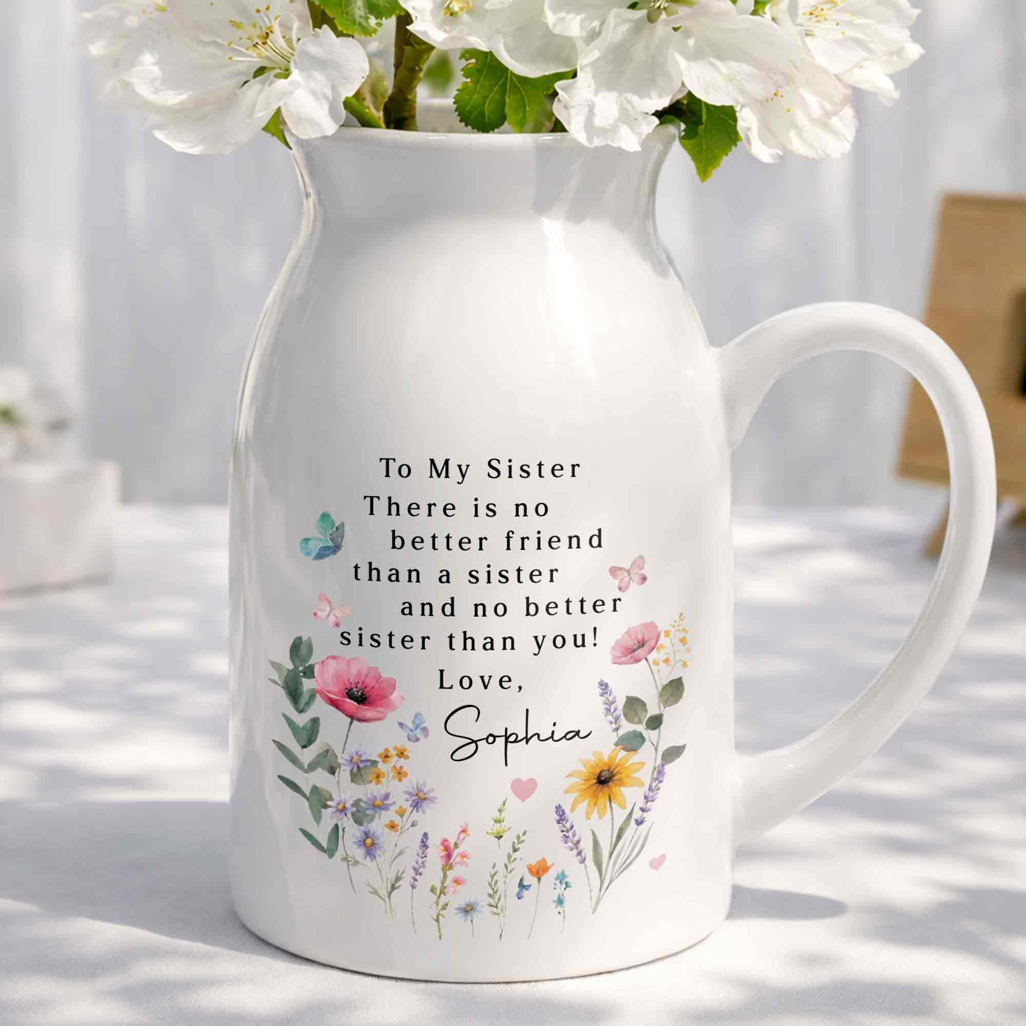 Personalized Ceramic Flower Vase Gift for Sister Butterfly Design