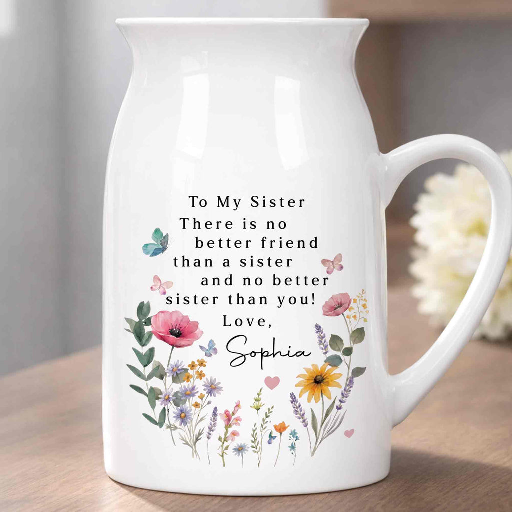 Personalized Ceramic Flower Vase Gift for Sister Butterfly Design