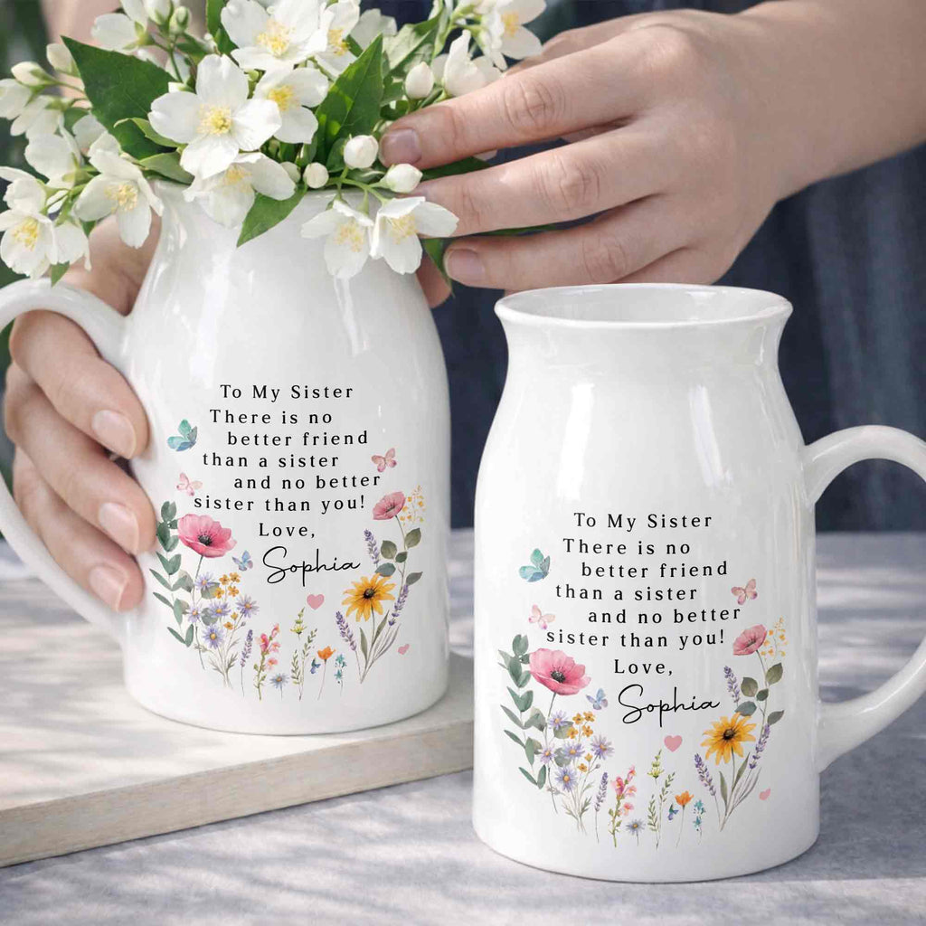 Personalized Ceramic Flower Vase Gift for Sister Butterfly Design