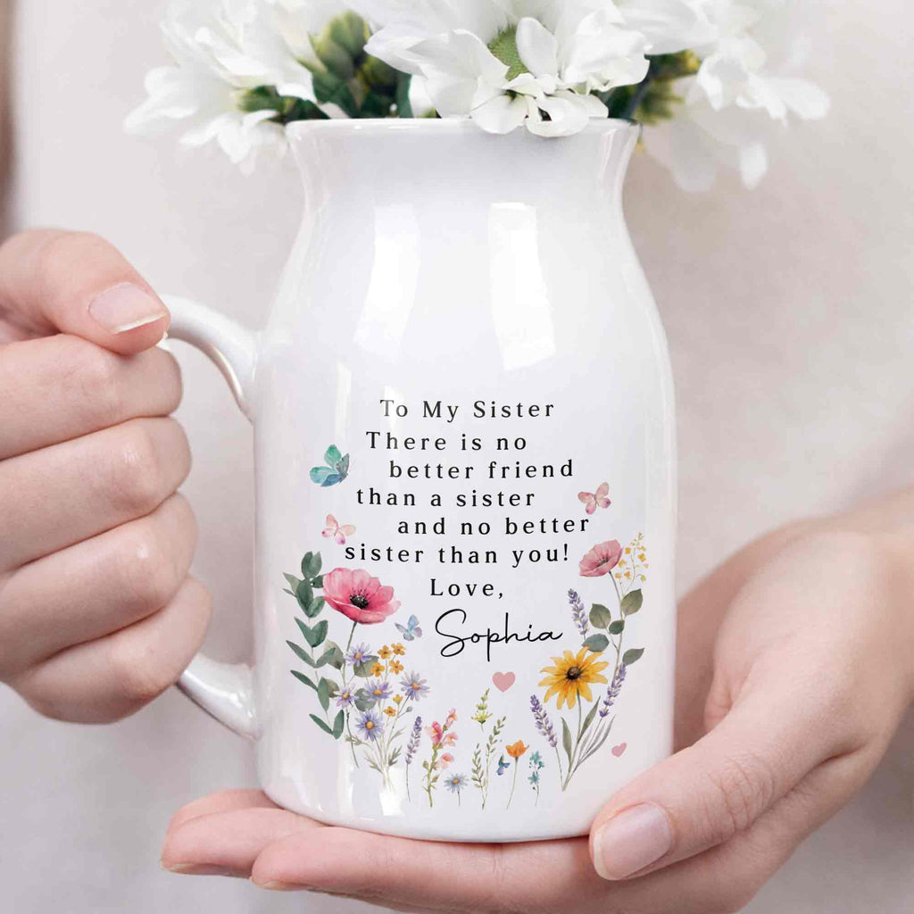 Personalized Ceramic Flower Vase Gift for Sister Butterfly Design