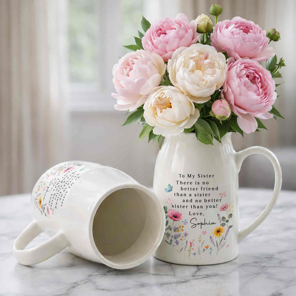 Personalized Ceramic Flower Vase Gift for Sister Butterfly Design