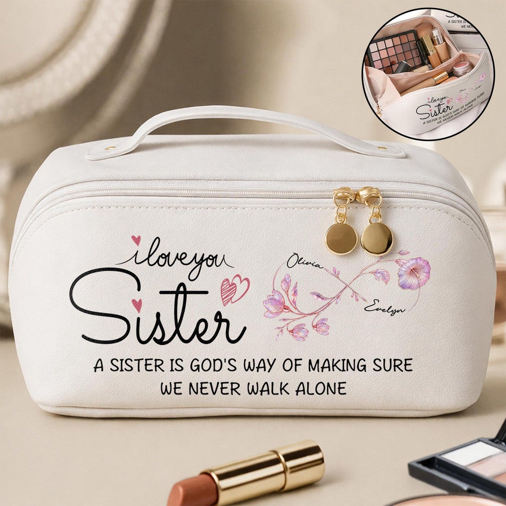 Personalized Faux Leather Makeup Bag Custom Design for Sister