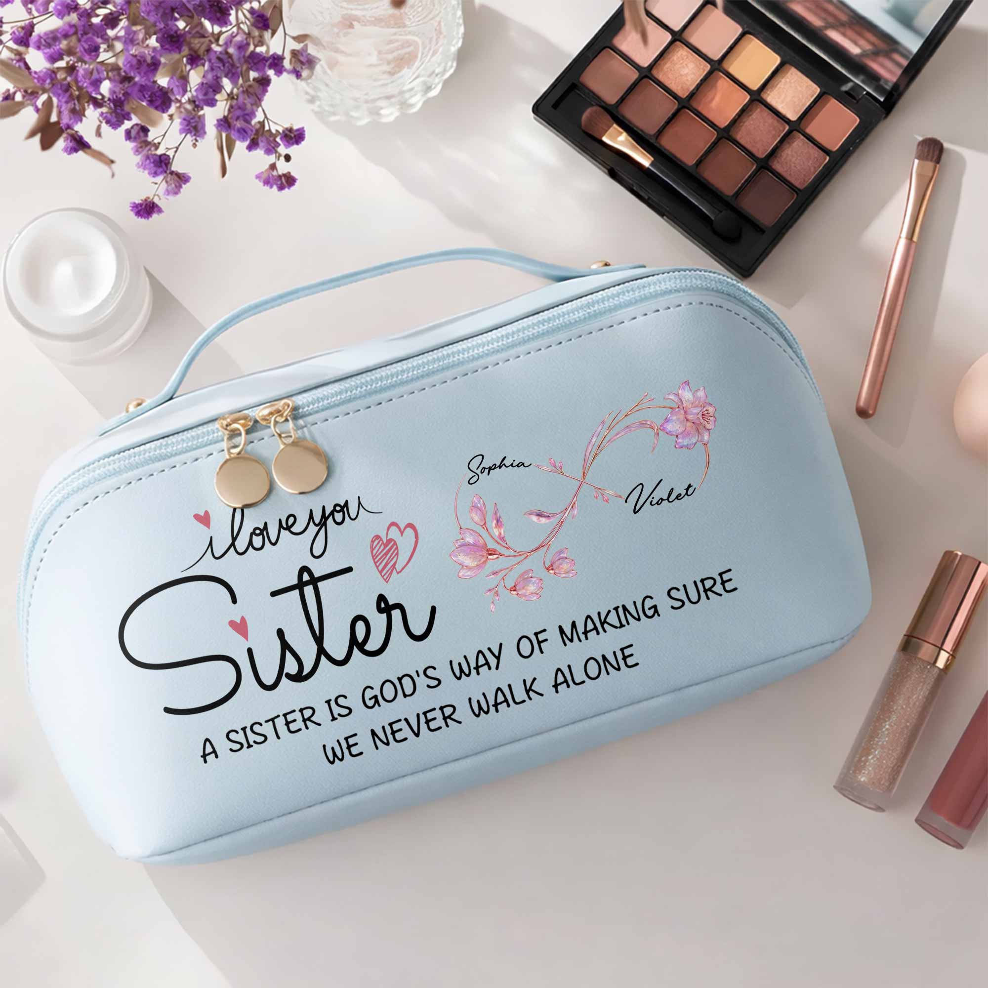Personalized Faux Leather Makeup Bag Custom Design for Sister