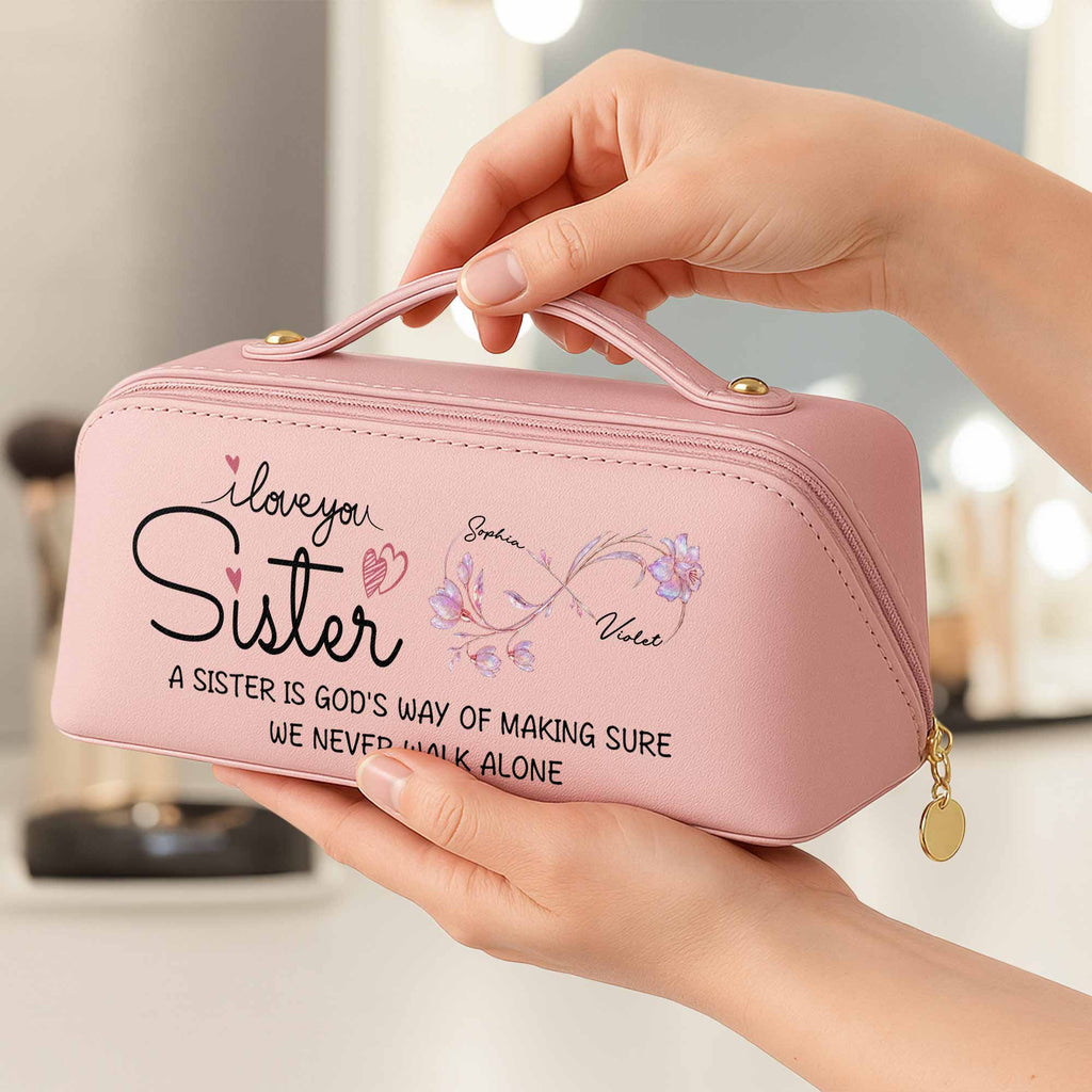 Personalized Faux Leather Makeup Bag Custom Design for Sister