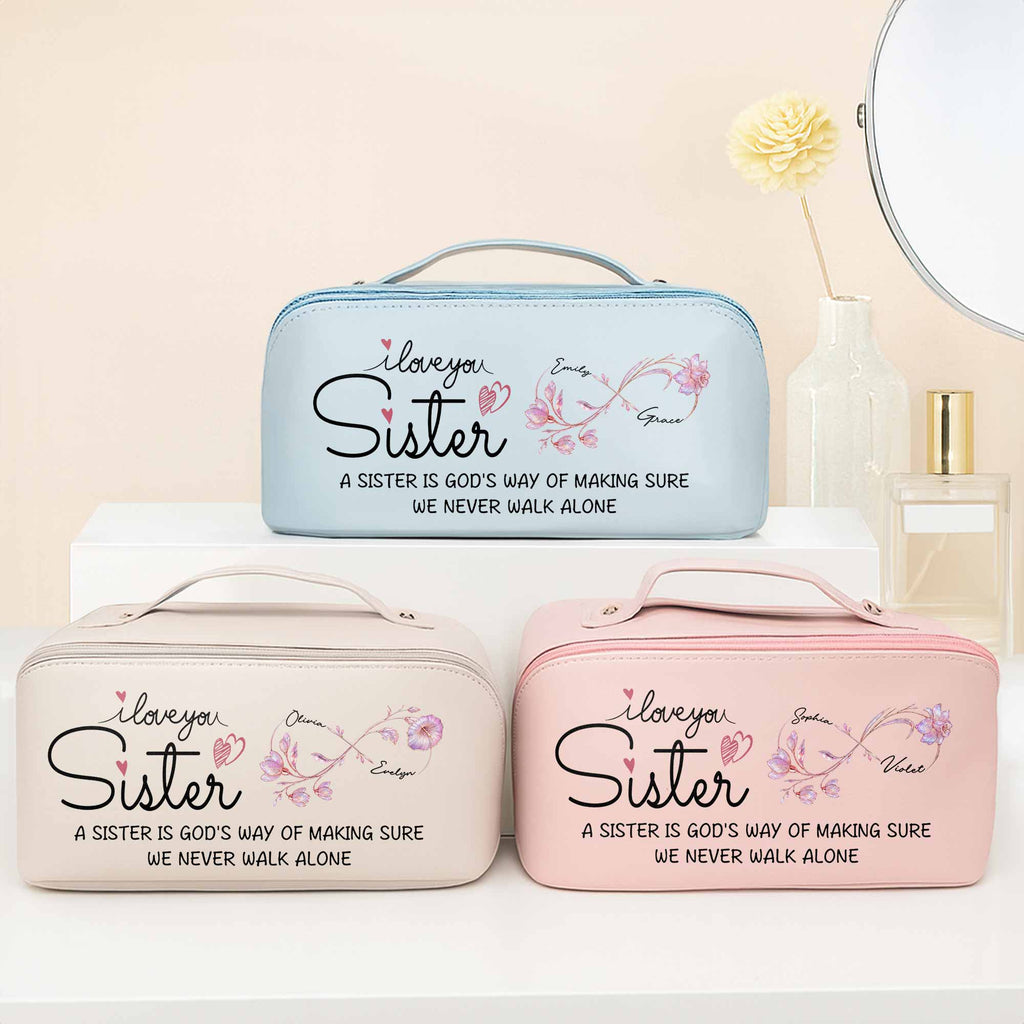 Personalized Faux Leather Makeup Bag Custom Design for Sister