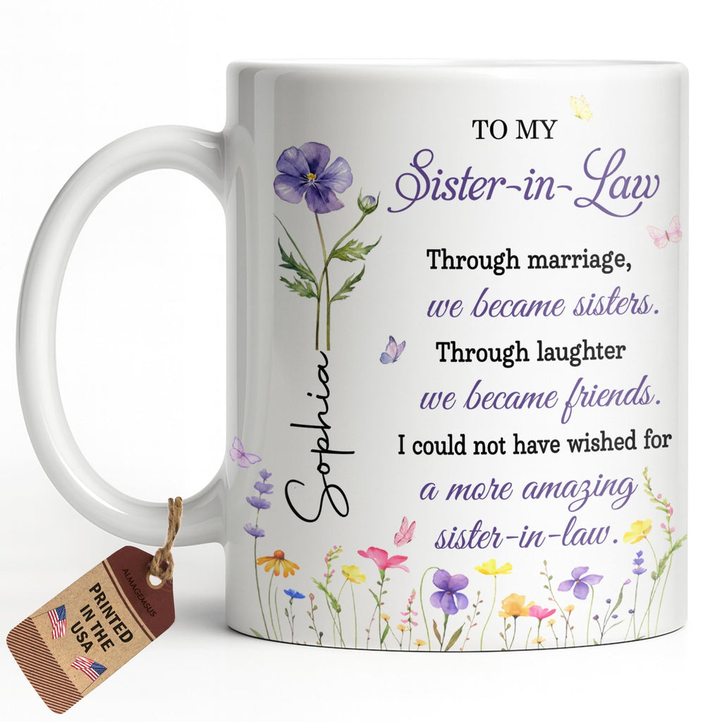 Personalized Purple Flower Butterflies Coffee Mug Gift for Sister-in-Law Edge-to-edge Mug GradoCreations