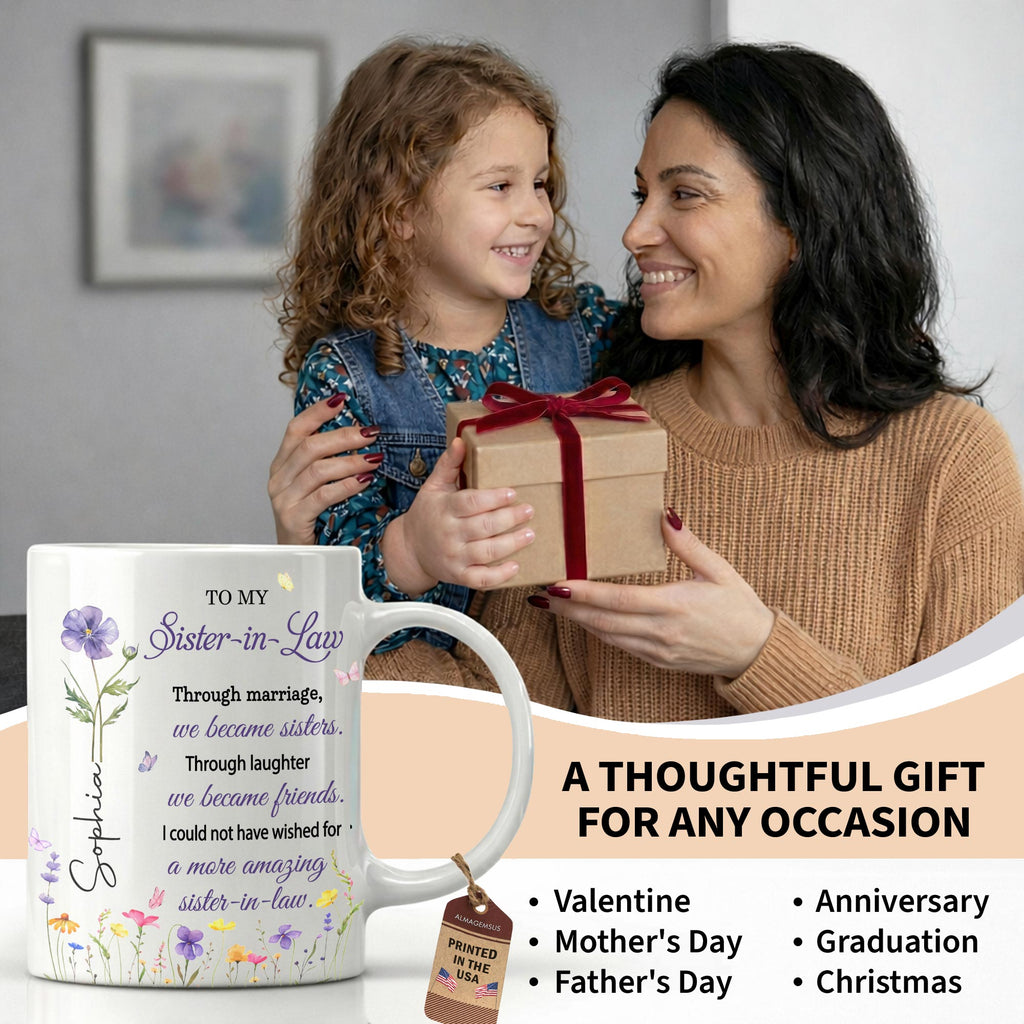 Personalized Purple Flower Butterflies Coffee Mug Gift for Sister-in-Law Edge-to-edge Mug GradoCreations