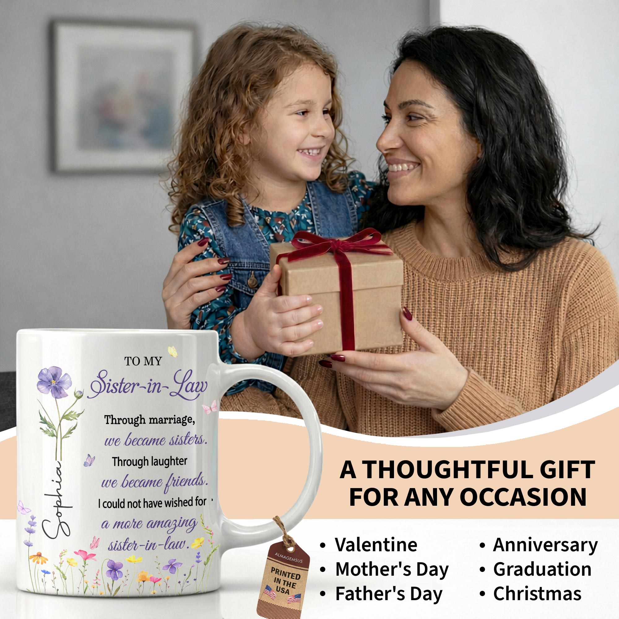 Personalized Purple Flower Butterflies Coffee Mug Gift for Sister-in-Law Edge-to-edge Mug GradoCreations