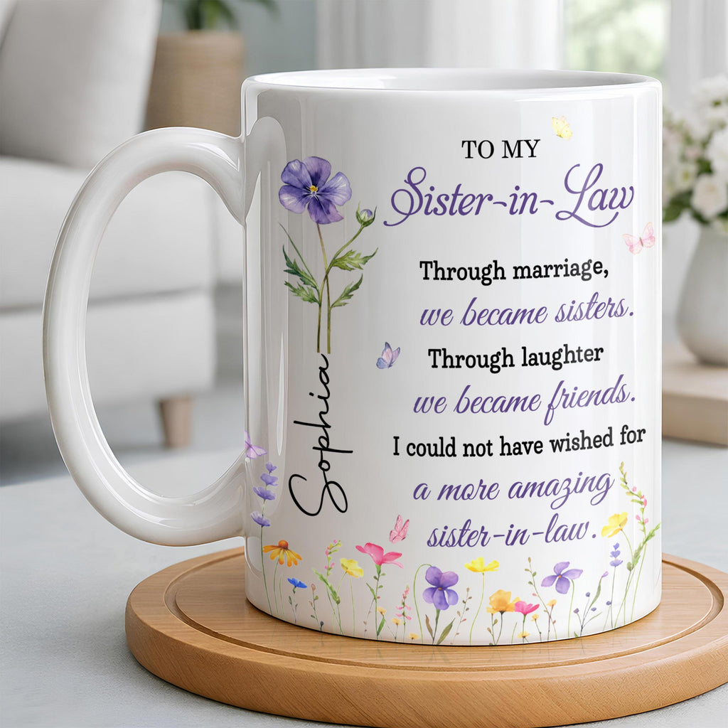 Personalized Purple Flower Butterflies Coffee Mug Gift for Sister-in-Law Edge-to-edge Mug GradoCreations