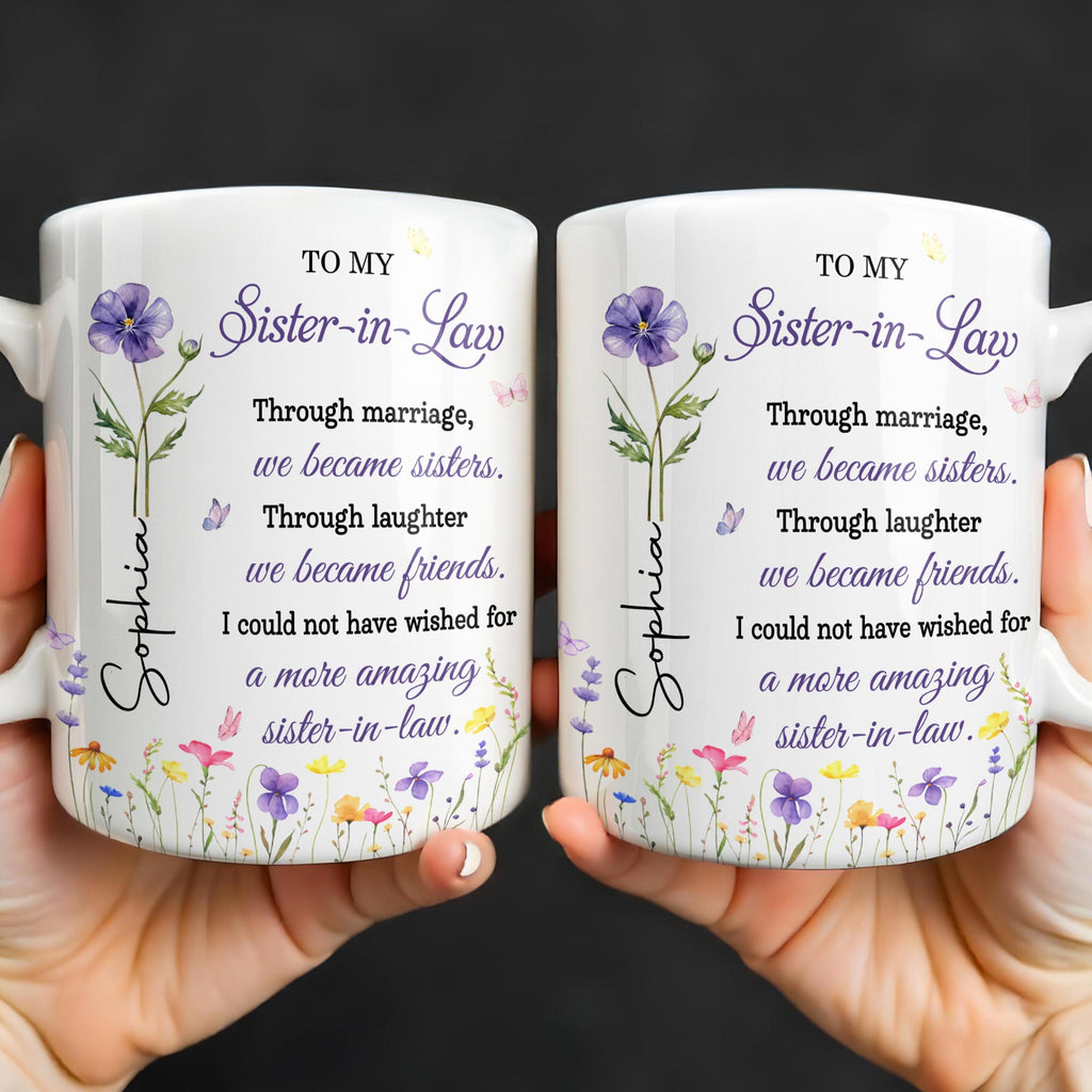 Personalized Purple Flower Butterflies Coffee Mug Gift for Sister-in-Law Edge-to-edge Mug GradoCreations