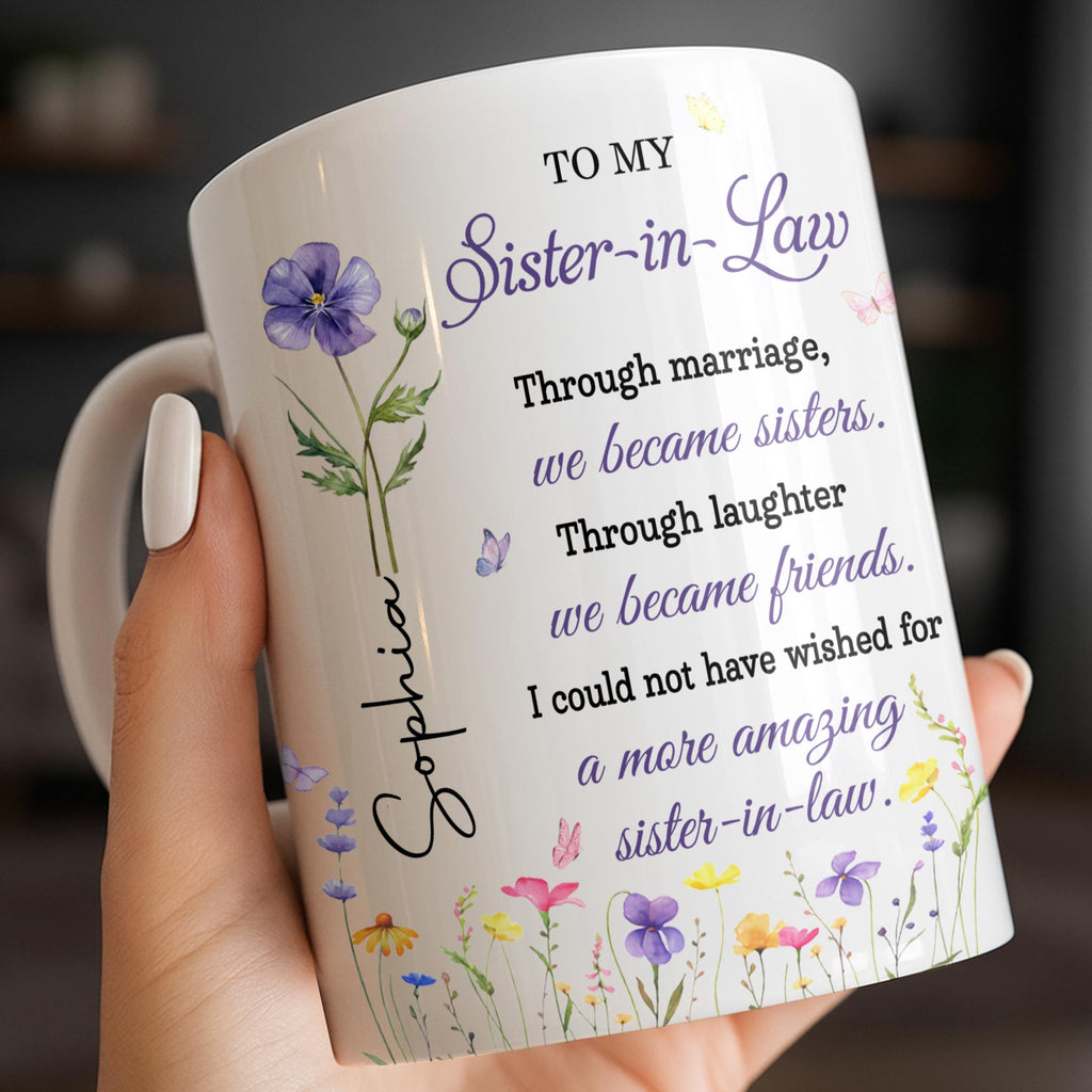 Personalized Purple Flower Butterflies Coffee Mug Gift for Sister-in-Law Edge-to-edge Mug GradoCreations