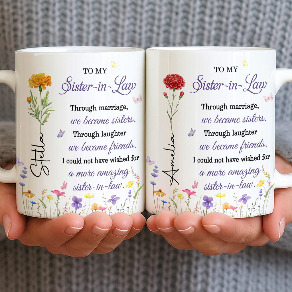 Personalized Purple Flower Butterflies Coffee Mug Gift for Sister-in-Law Edge-to-edge Mug GradoCreations