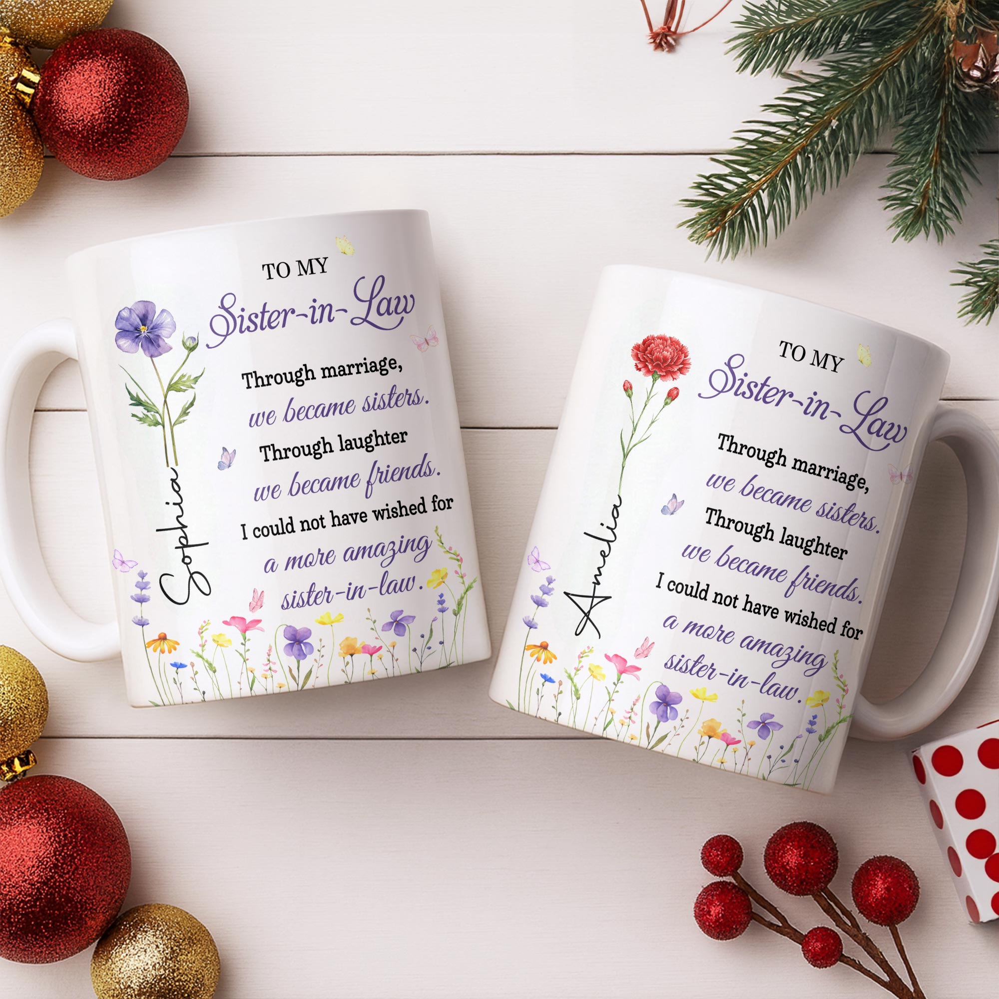 Personalized Purple Flower Butterflies Coffee Mug Gift for Sister-in-Law Edge-to-edge Mug GradoCreations