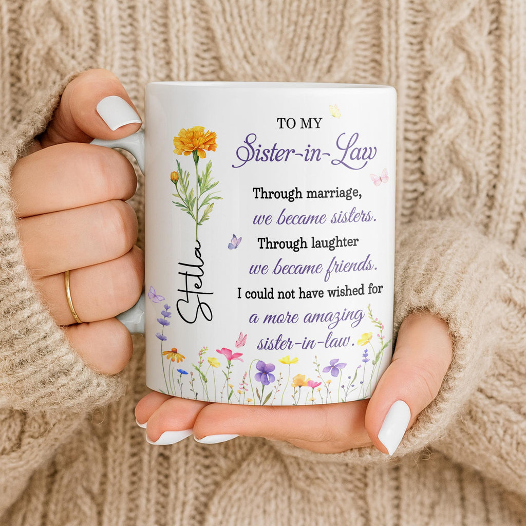 Personalized Purple Flower Butterflies Coffee Mug Gift for Sister-in-Law Edge-to-edge Mug GradoCreations