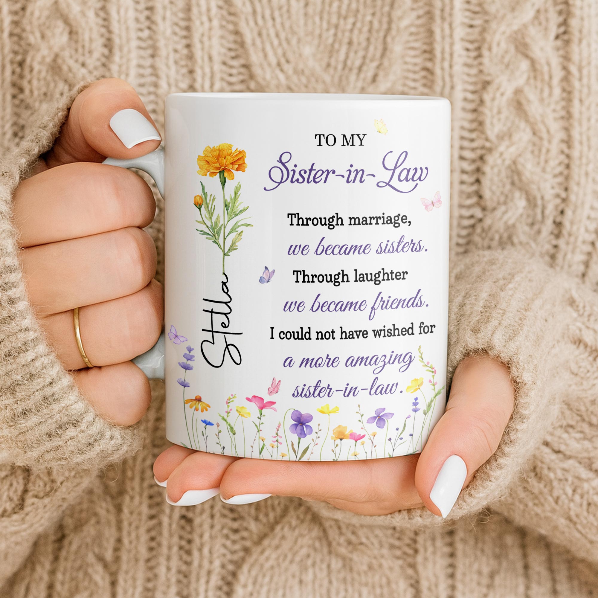 Personalized Purple Flower Butterflies Coffee Mug Gift for Sister-in-Law Edge-to-edge Mug GradoCreations