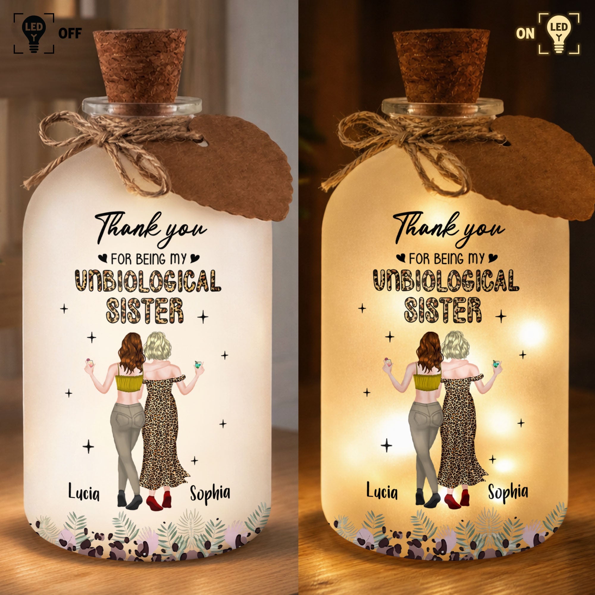 Personalized Frosted Glass Short Bottle Light Bestie Gift Short Bottle Light GradoCreations