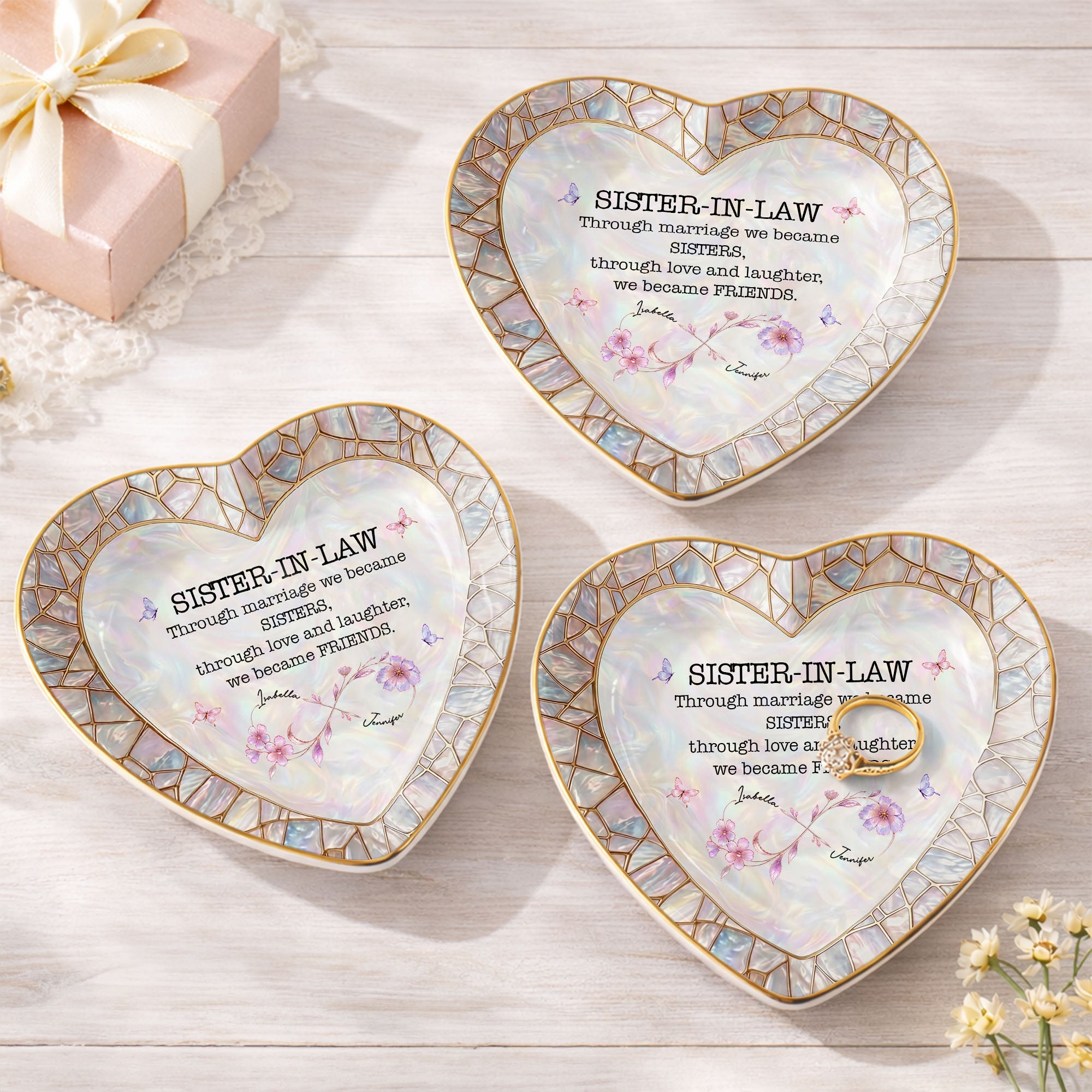 Personalized Heart Jewelry Dish Custom Name Gift for Sister-in-Law Heart Jewelry Dish GradoCreations