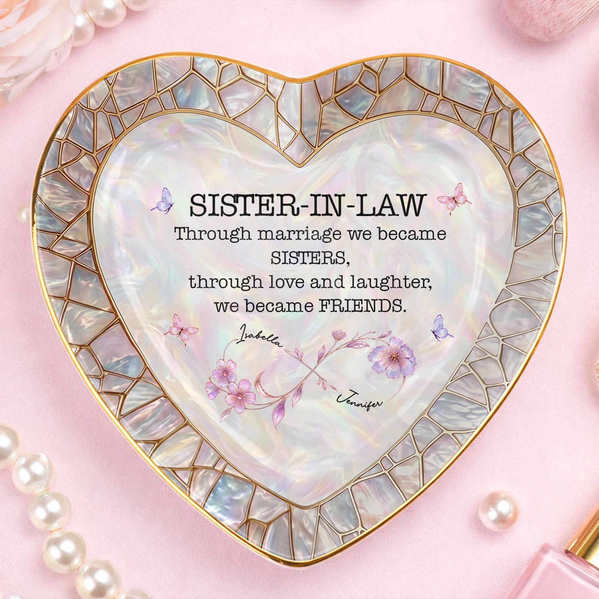 Personalized Heart Jewelry Dish Custom Name Gift for Sister-in-Law Heart Jewelry Dish GradoCreations