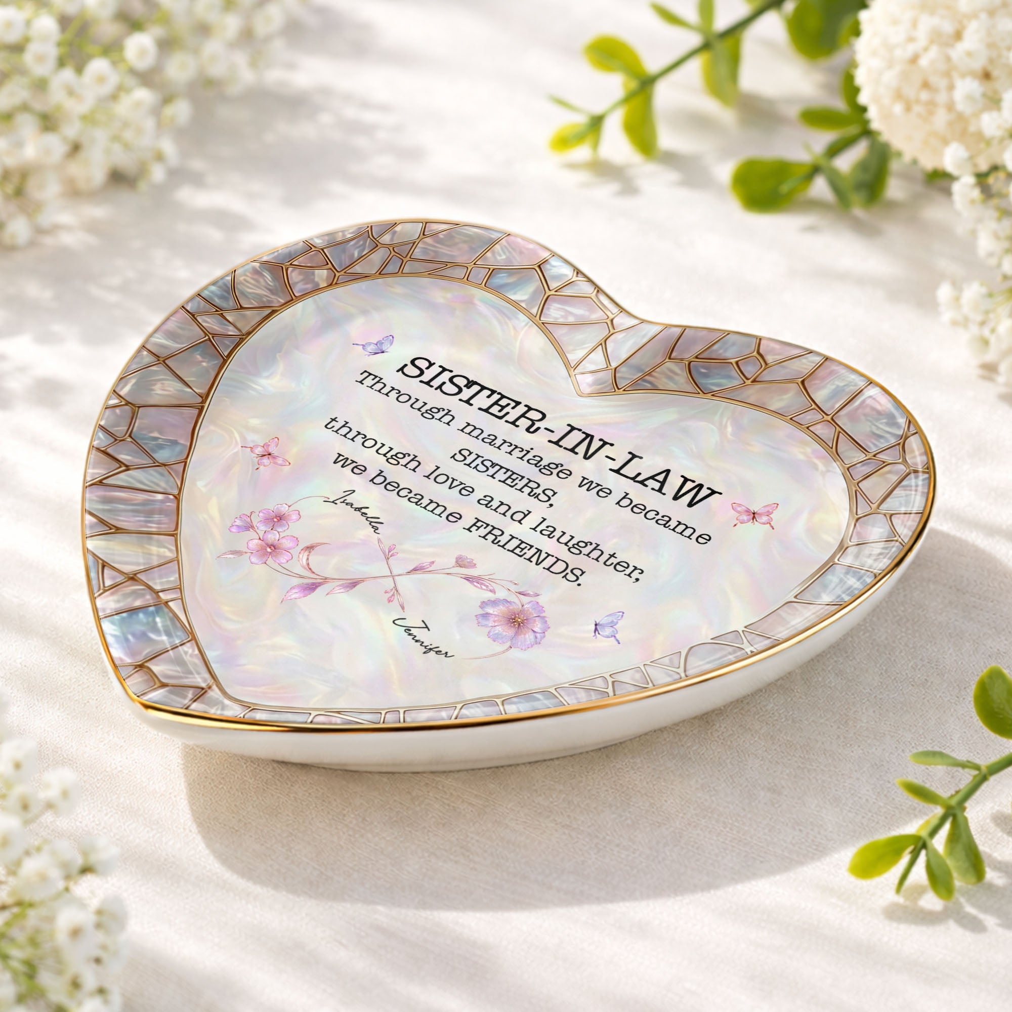 Personalized Heart Jewelry Dish Custom Name Gift for Sister-in-Law Heart Jewelry Dish GradoCreations