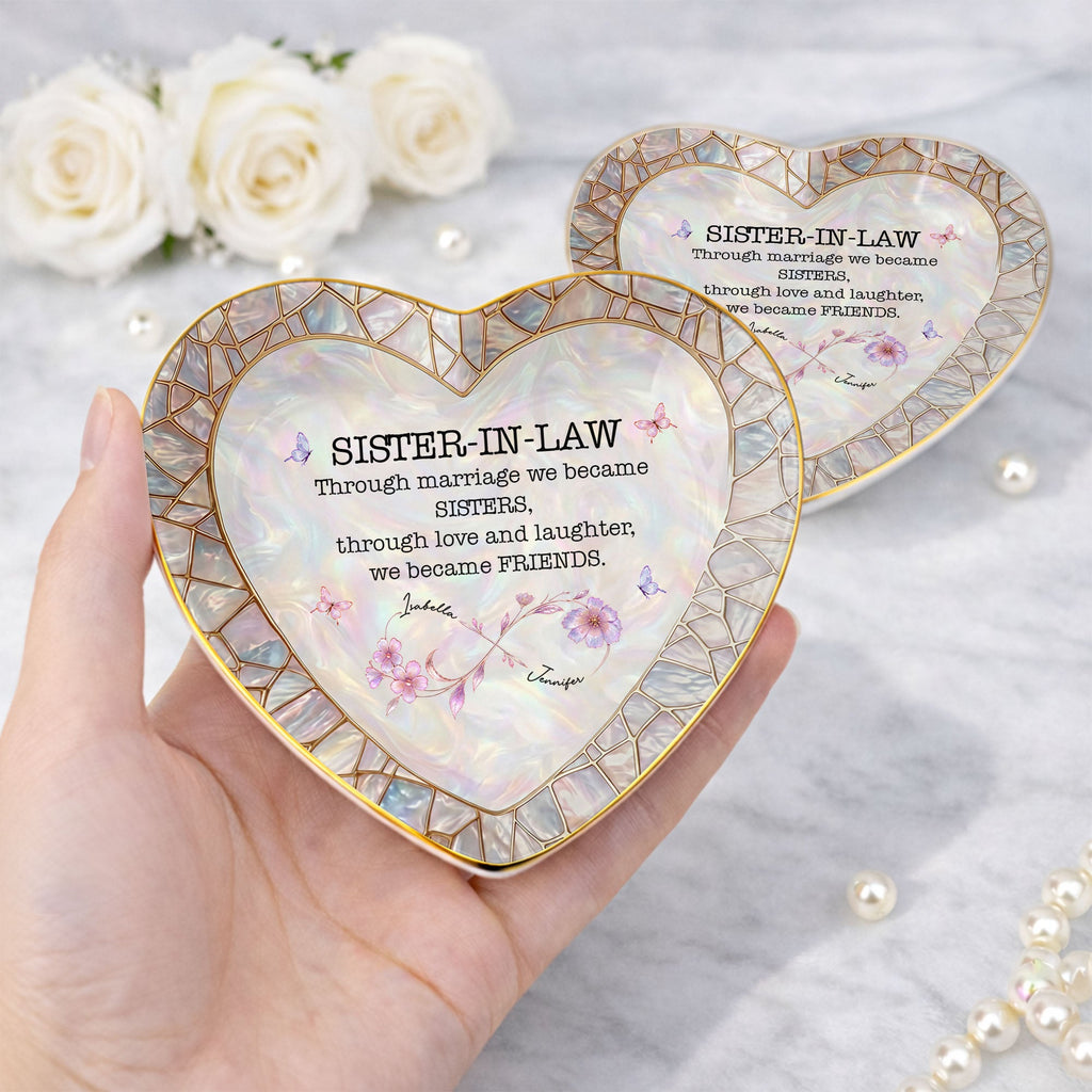 Personalized Heart Jewelry Dish Custom Name Gift for Sister-in-Law Heart Jewelry Dish GradoCreations