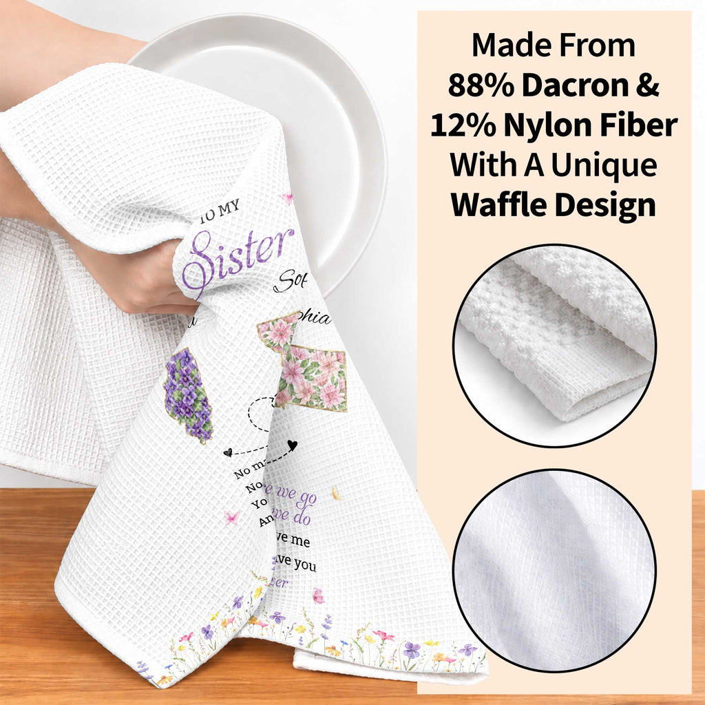 Personalized Kitchen Towel Custom Gift for Sister Flowers State Maps Kitchen Towel GradoCreations