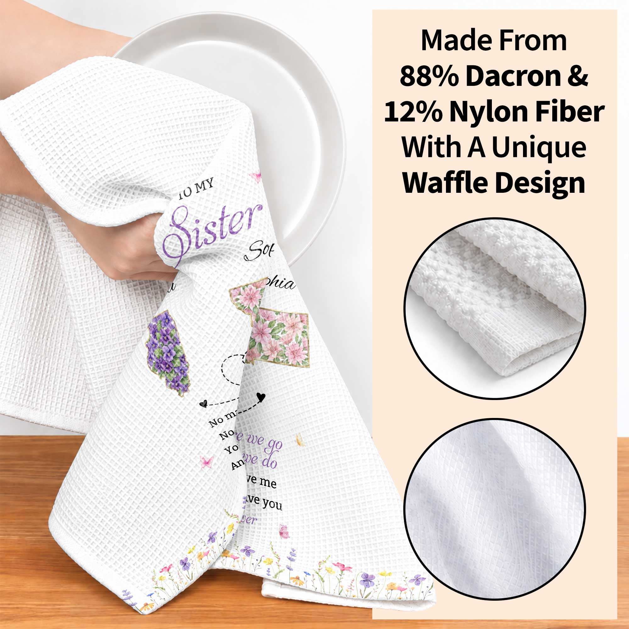 Personalized Kitchen Towel Custom Gift for Sister Flowers State Maps Kitchen Towel GradoCreations