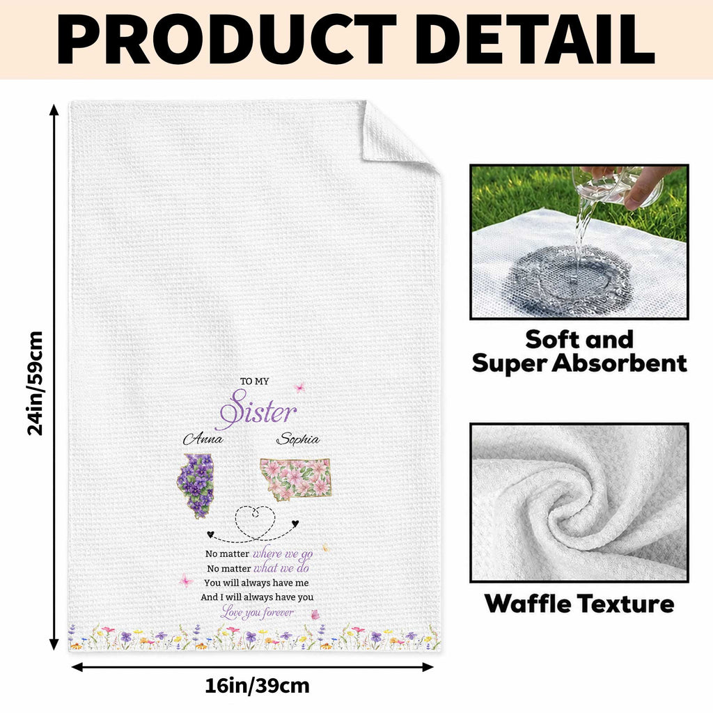 Personalized Kitchen Towel Custom Gift for Sister Flowers State Maps Kitchen Towel GradoCreations