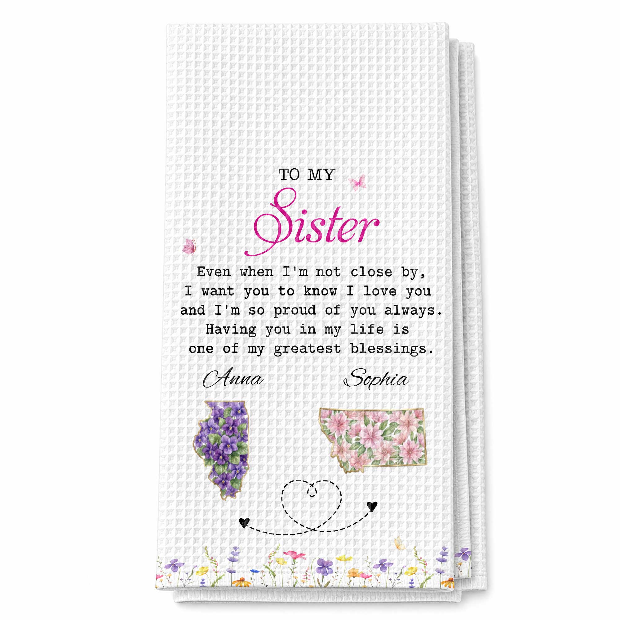 Personalized Kitchen Towel Custom Gift for Sister Flowers Kitchen Towel GradoCreations