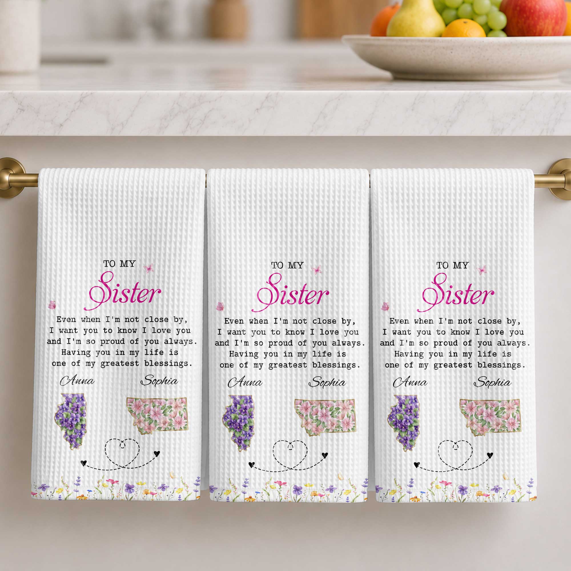 Personalized Kitchen Towel Custom Gift for Sister Flowers Kitchen Towel GradoCreations