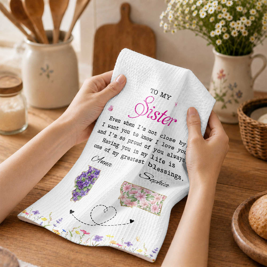 Personalized Kitchen Towel Custom Gift for Sister Flowers Kitchen Towel GradoCreations