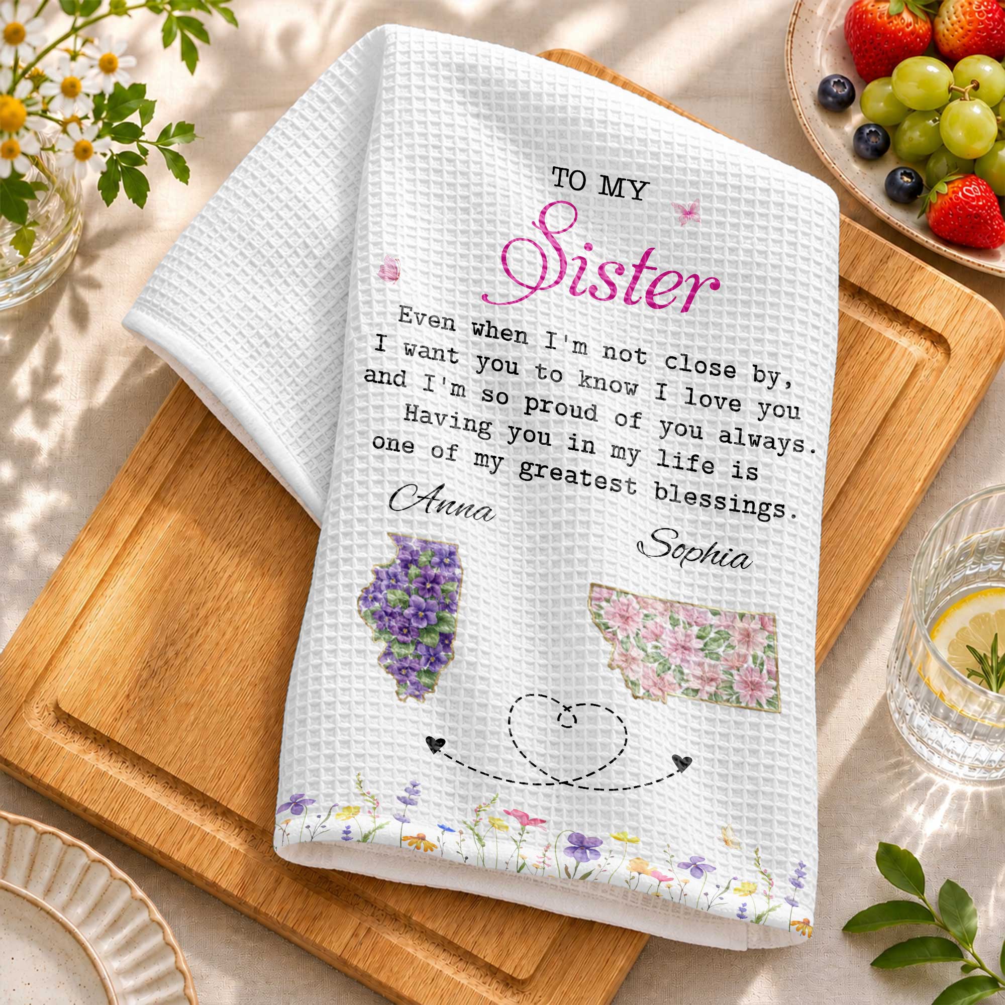 Personalized Kitchen Towel Custom Gift for Sister Flowers Kitchen Towel GradoCreations