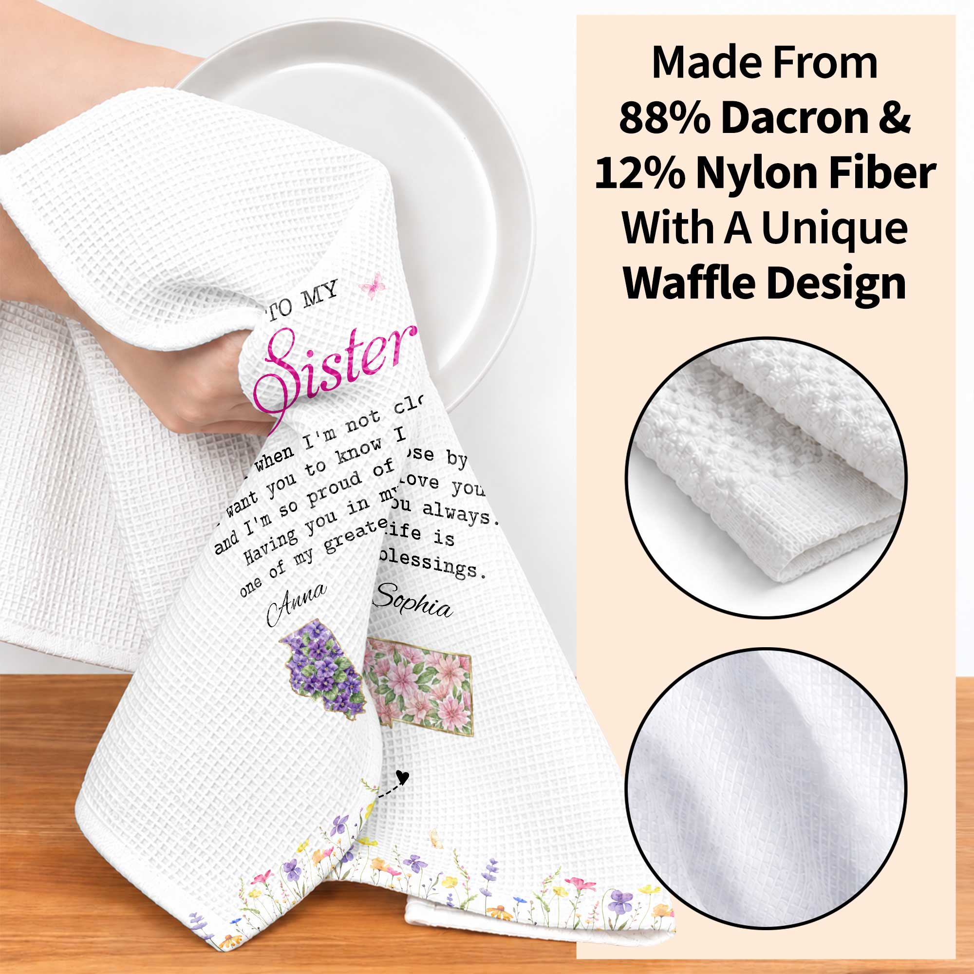 Personalized Kitchen Towel Custom Gift for Sister Flowers Kitchen Towel GradoCreations