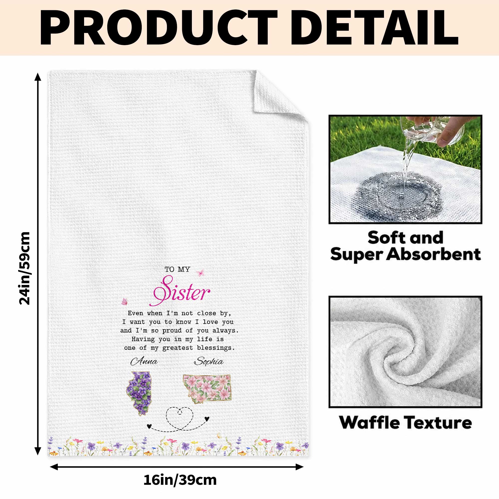 Personalized Kitchen Towel Custom Gift for Sister Flowers Kitchen Towel GradoCreations
