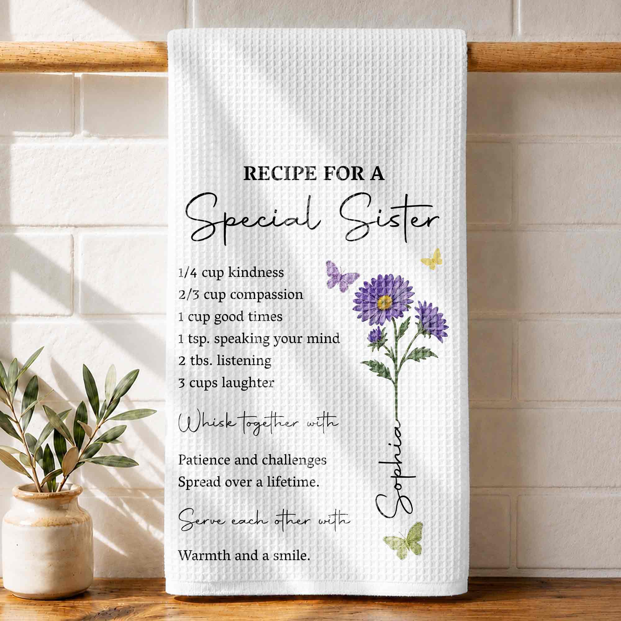 Personalized Kitchen Towel Recipe for Sister with Butterflies Kitchen Towel GradoCreations