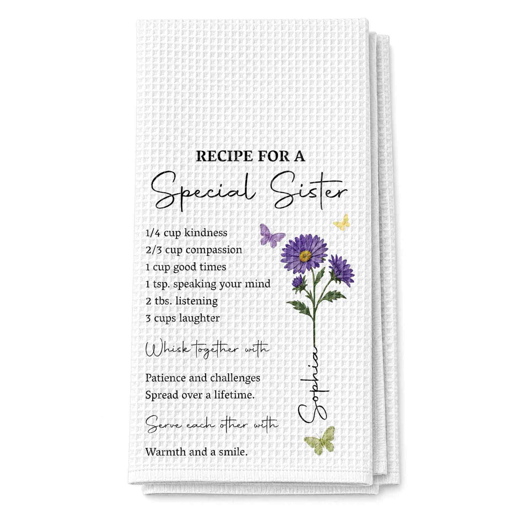 Personalized Kitchen Towel Recipe for Sister with Butterflies Kitchen Towel GradoCreations
